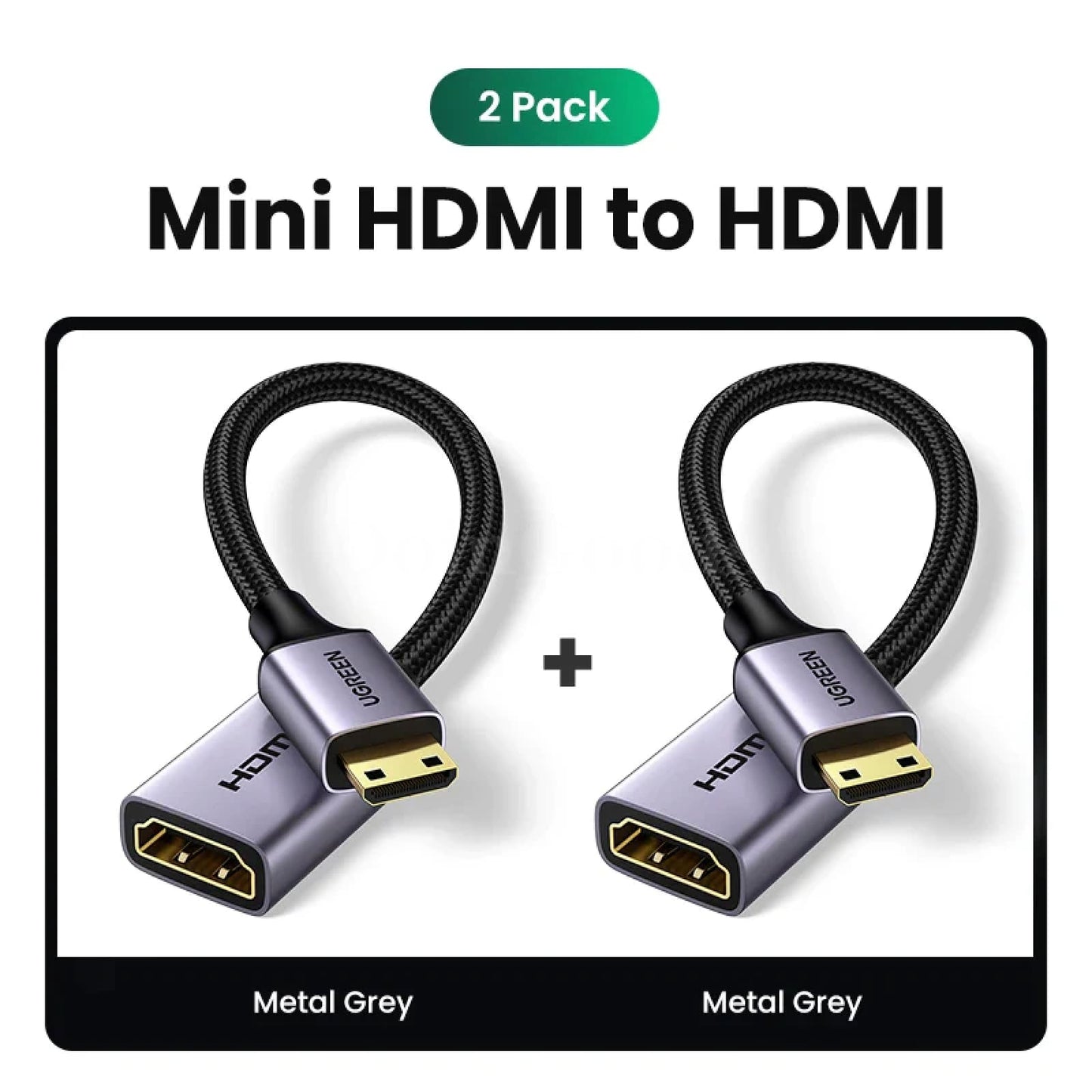 Ugreen Mini Hdmi To Adapter 4K Compatible For Raspberry Pi Zerow Laptop Metal Grey---2 Pack / 22Cm