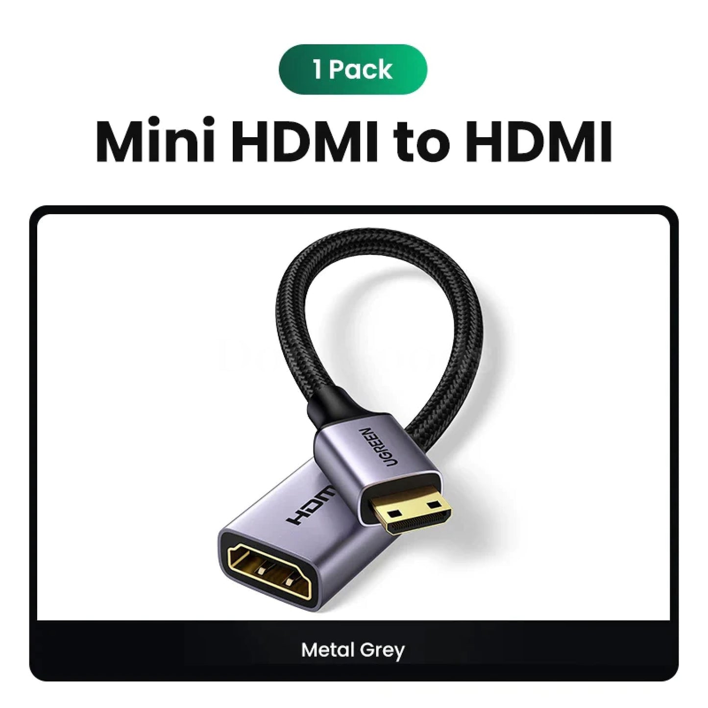 Ugreen Mini Hdmi To Adapter 4K Compatible For Raspberry Pi Zerow Laptop Metal Grey--Mini / 22Cm