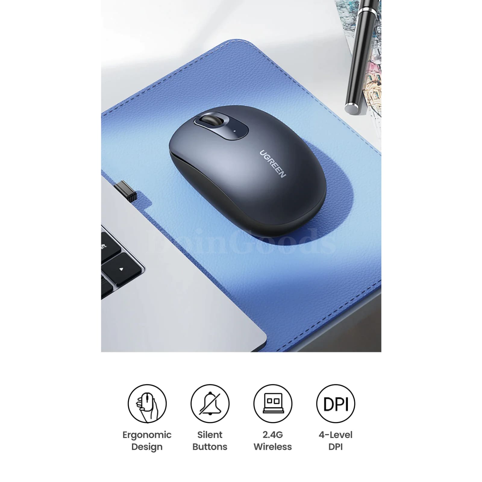 Ugreen Mouse Wireless Ergonomic Silent Click 2400 Dpi Macbook Tablet Computer Pc 301635