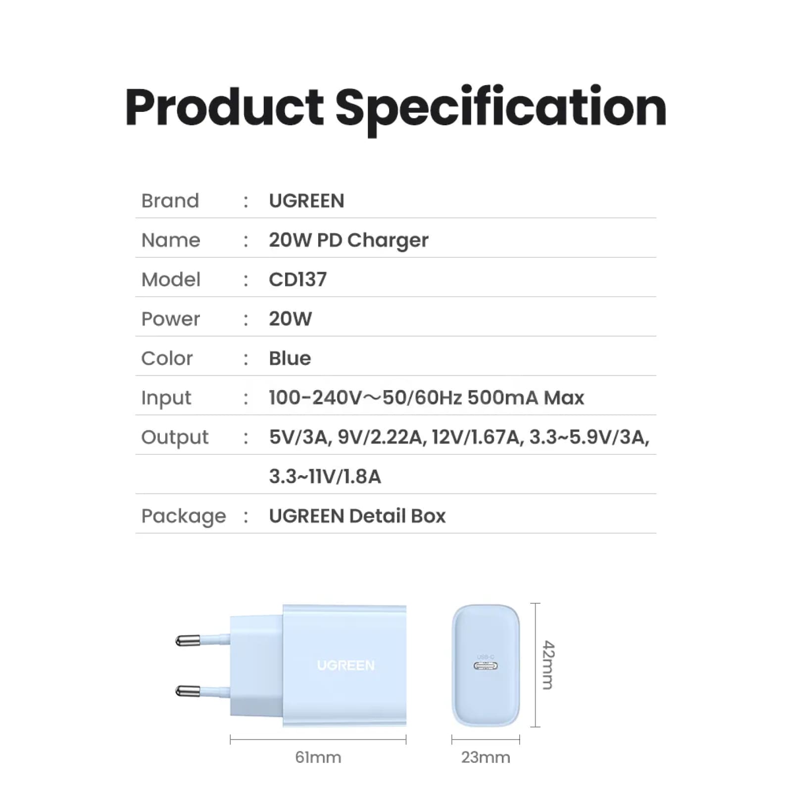 Ugreen Pd 20W Qc4.0/Qc3.0 Usb Type C Fast Charger Iphone 14 13 12 Xs 8 Xiaomi 301635