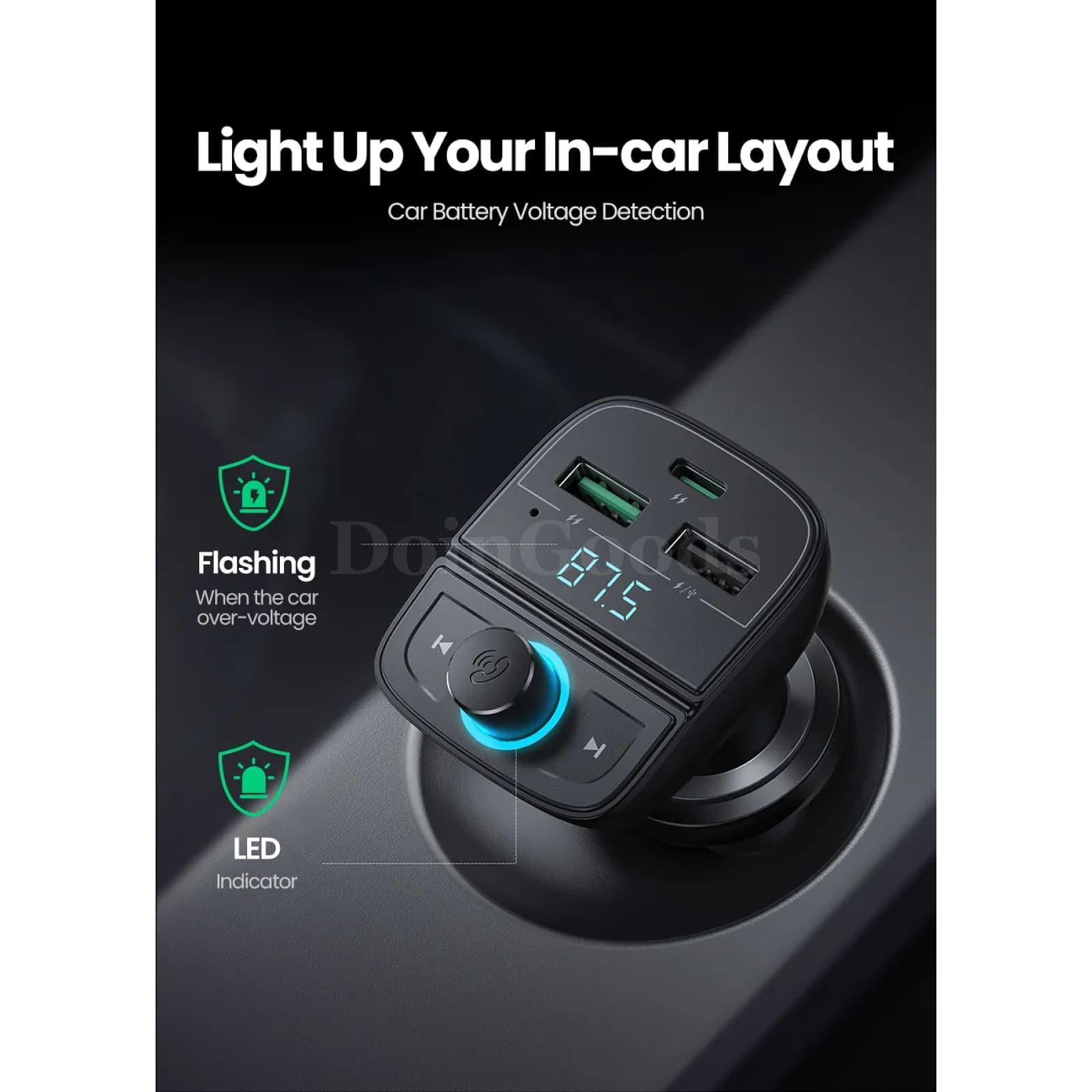 Ugreen Quick Charge 4.0 Car Charger Fm Transmitter Bluetooth Audio Mp3 Player 301635