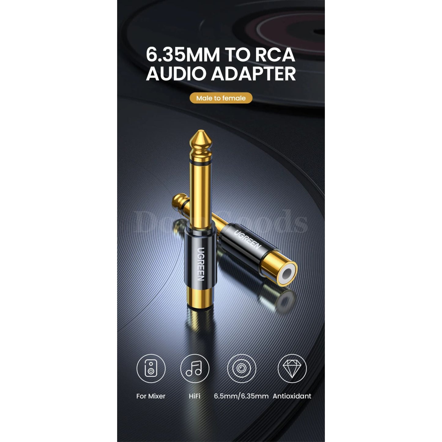 Ugreen Rca To 6.5Mm 6.35Mm 1/4 Adapter Gold Plated Copper Male Female Audio 301635