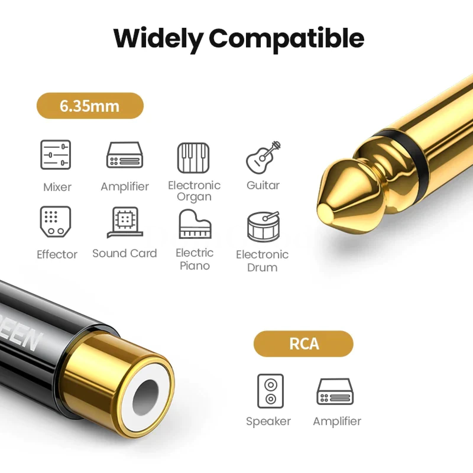 Ugreen Rca To 6.5Mm 6.35Mm 1/4 Adapter Gold Plated Copper Male Female Audio 301635