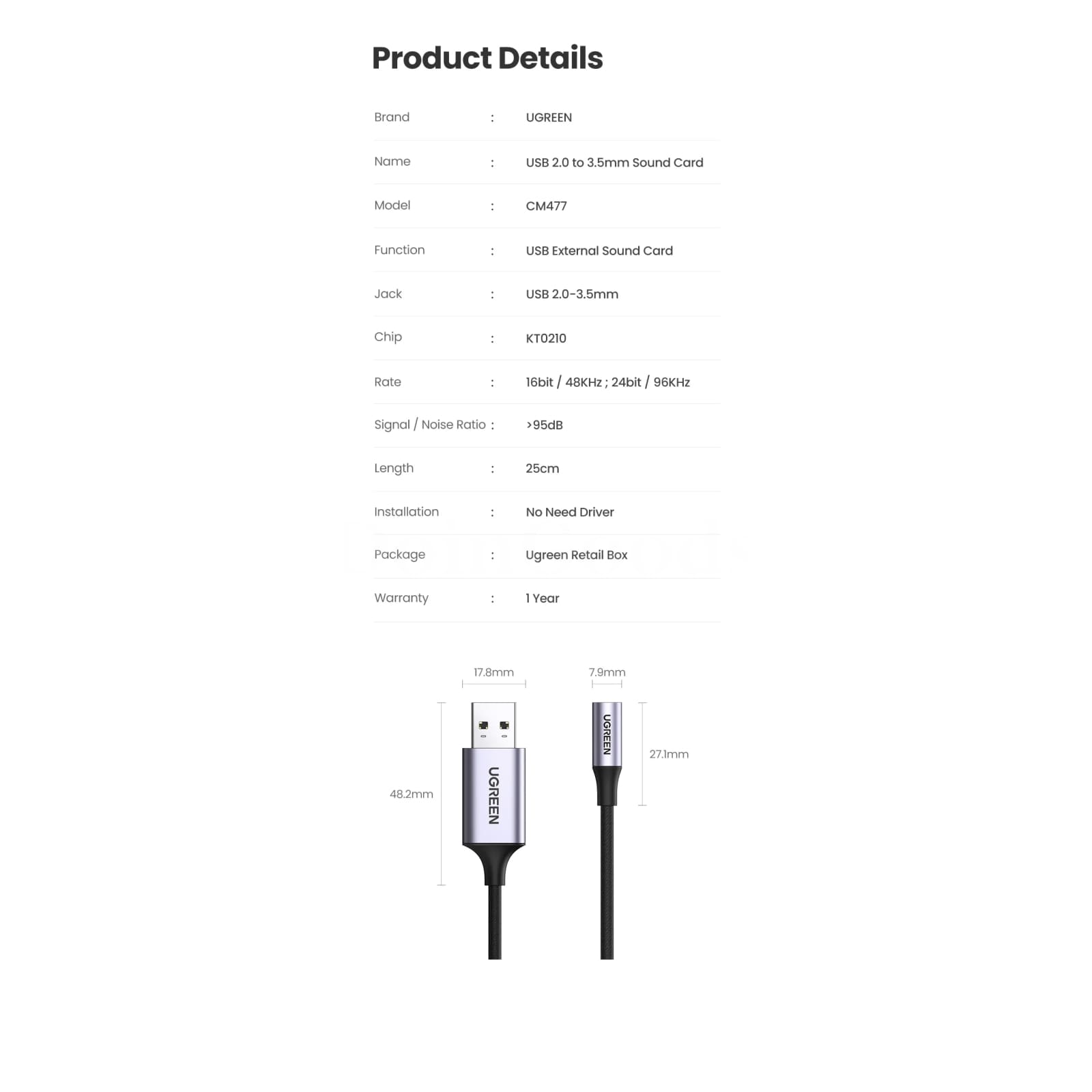 Ugreen Sound Card External 3.5Mm Usb Adapter For Pc Ps4 Headset Audio Interface 301635