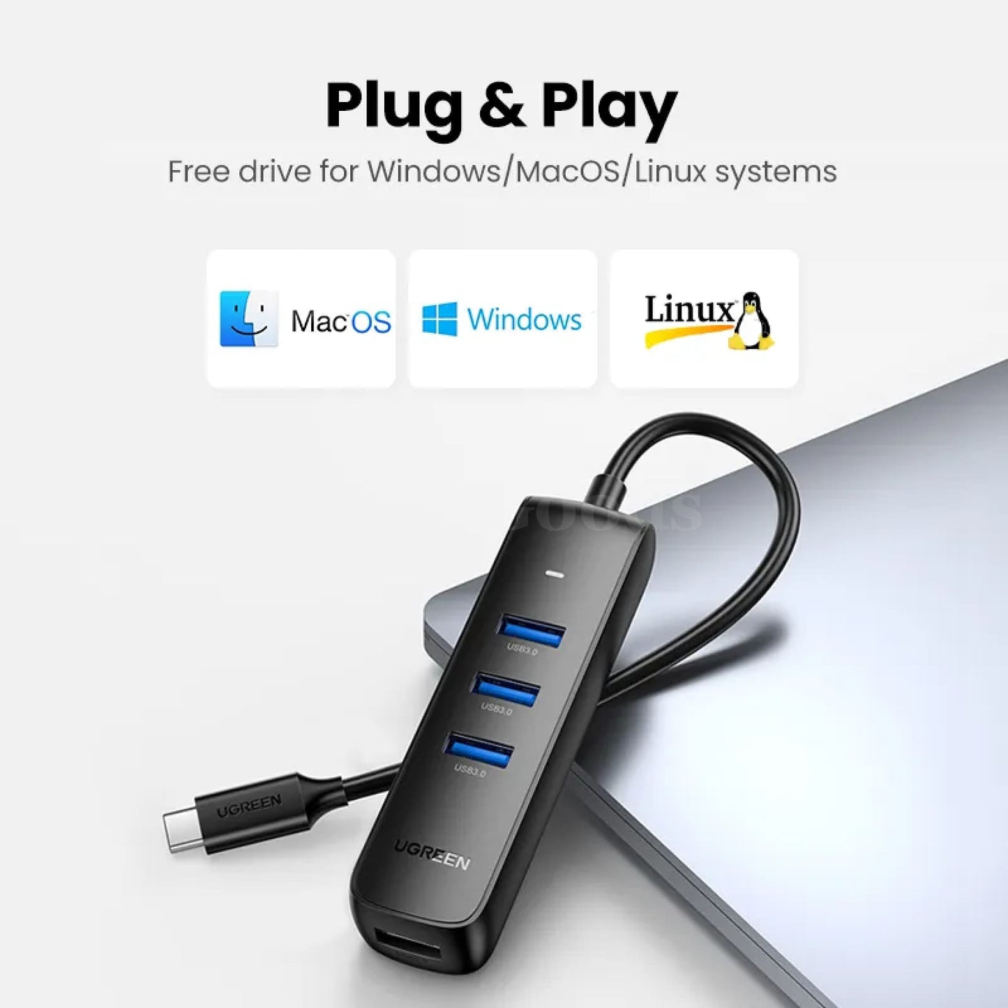 Ugreen Ultra Mini 4 Port Usb 3.0 Hub Splitter Micro Adapter For Macbook Surface Pc 301635