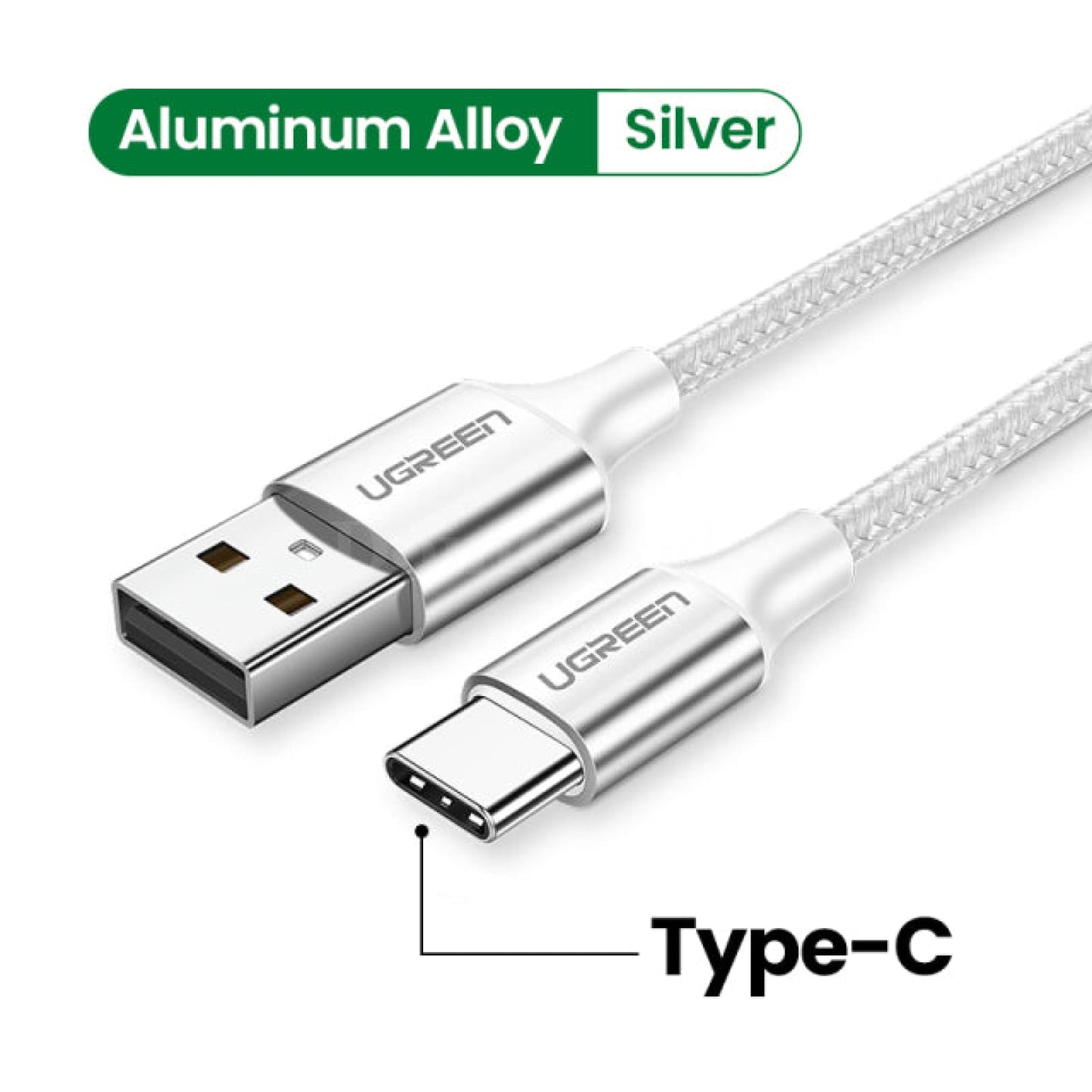 Ugreen Usb 2.0 A To Micro B Cable Charger Short Flexible Fast Charge High Speed Type-C Silver / 0.5M