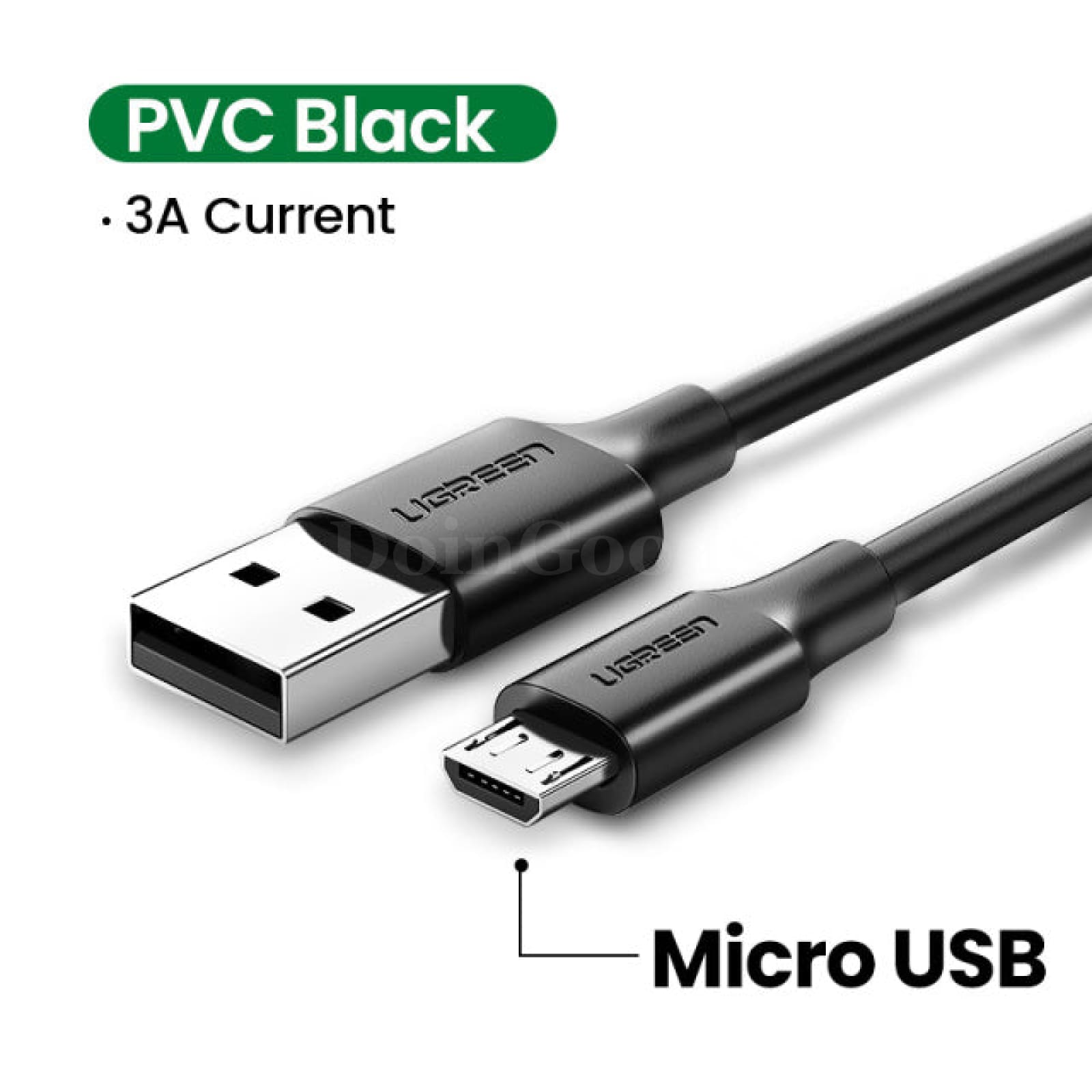 Ugreen Usb 2.0 A To Micro B Cable Charger Short Flexible Fast Charge High Speed Usb Pvc Black / 3M