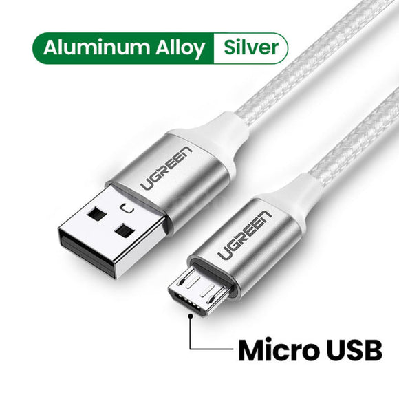 Ugreen Usb 2.0 A To Micro B Cable Charger Short Flexible Fast Charge High Speed Usb Silver / 0.5M
