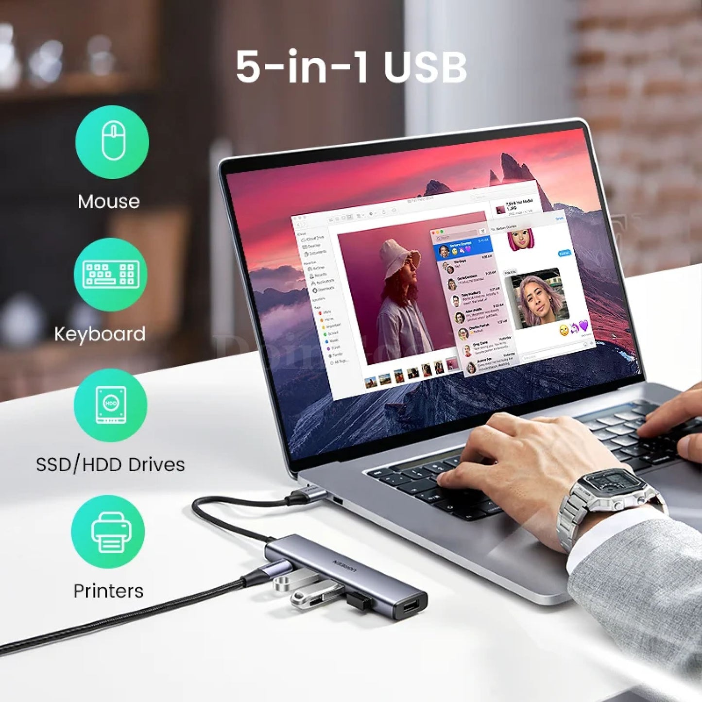 Ugreen Usb 3.0 Hub Type C 4 Ports 5Gbps Adapter For Macbook Pro Air M1 Pc Laptop 301635