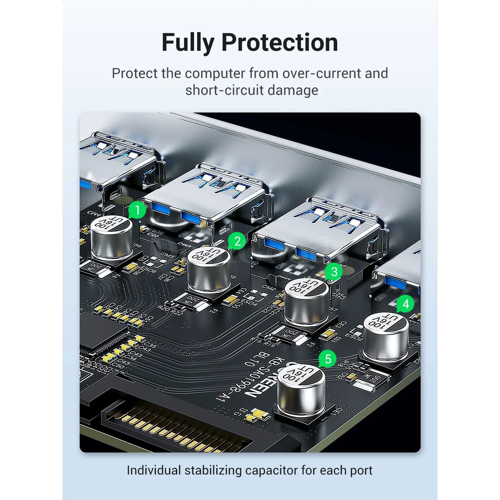 Ugreen Usb 3.0 Pcie Card 5Gbps Expansion 4 Port Adapter 15-Pin Sata Power 301635