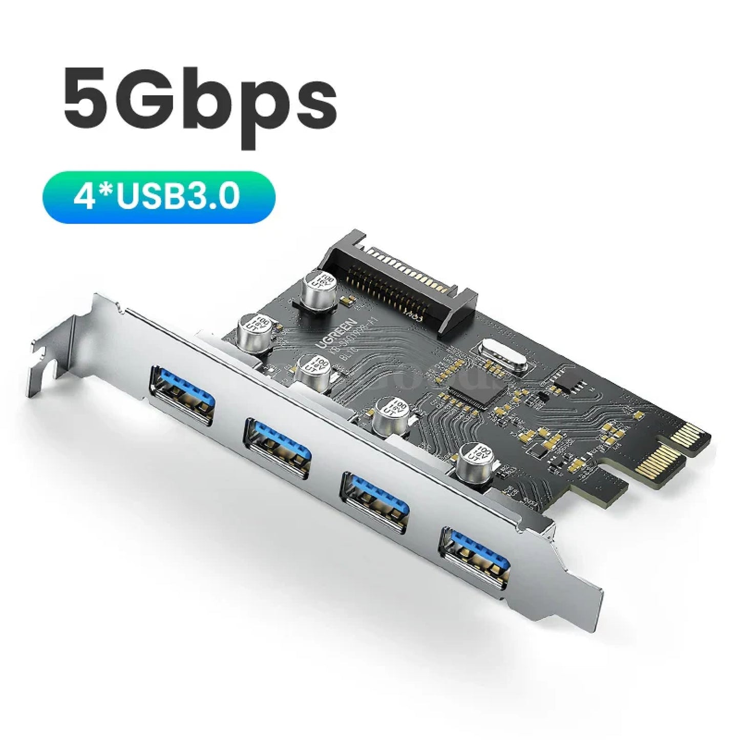 Ugreen Usb 3.0 Pcie Card 5Gbps Expansion 4 Port Adapter 15-Pin Sata Power 301635