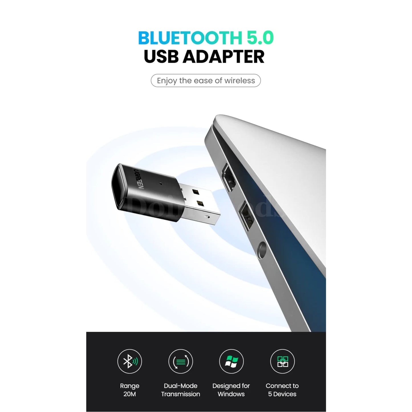 Ugreen Usb Bluetooth 5.3/5.0 Adapter Edr Dongle For Pc Wireless Transfer 301635