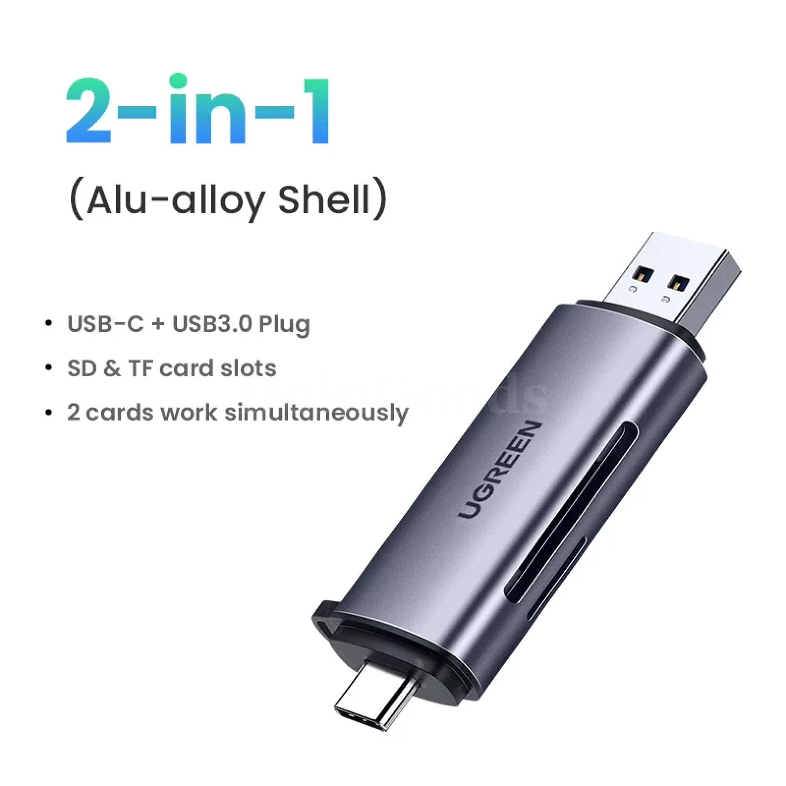 Ugreen Usb C 3.0 Card Reader Sd Microsd Tf Memory Pc Laptop 2In1 Alu-Alloy Shell 301635