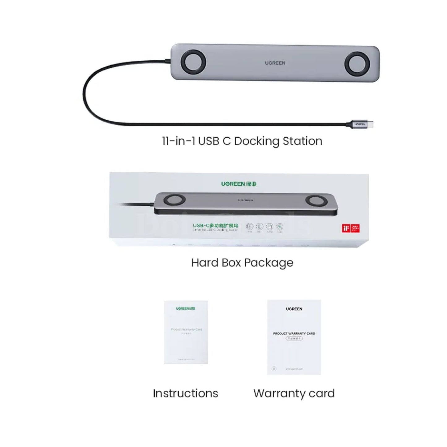 Ugreen Usb C Docking Station 11-In-1 Hub Hdmi 4K Vga Rj45 100W Pd Sd/Tf 3.5Mm 301635