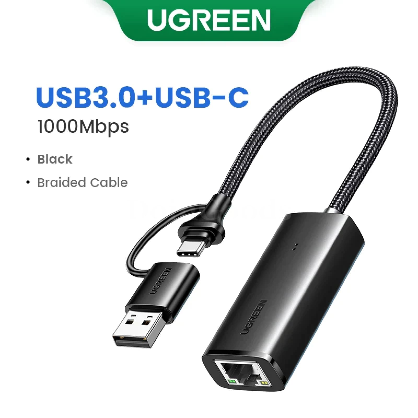 Ugreen Usb C Ethernet Adapter 1000/100Mbps Lan Rj45 For Laptop Macbook 2-In-1 Model 301635
