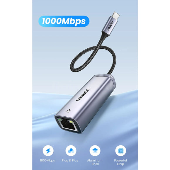 Ugreen Usb C Ethernet Adapter 1000/100Mbps Lan Rj45 For Laptop Macbook 301635