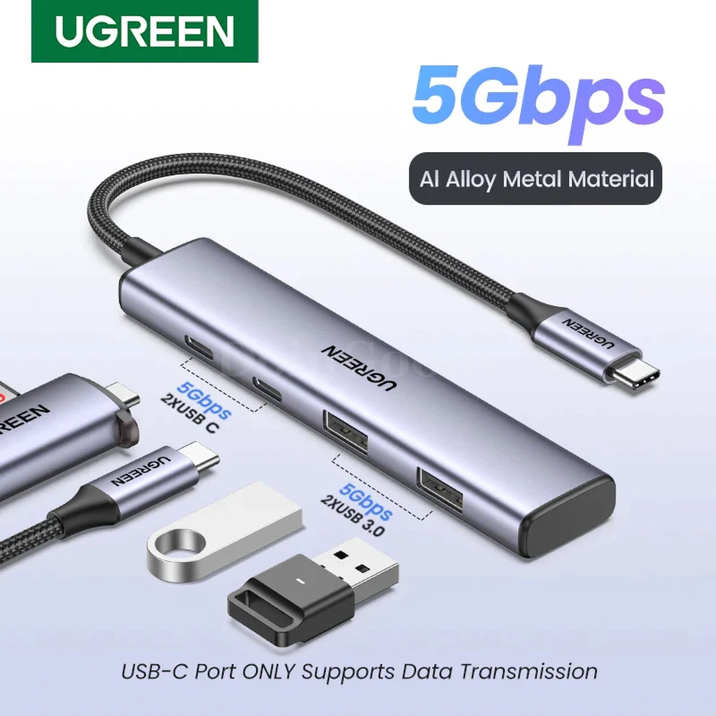 Ugreen Usb C Hub 4 Ports To 2 Usb-C And Usb-A 5Gbps Data 301635