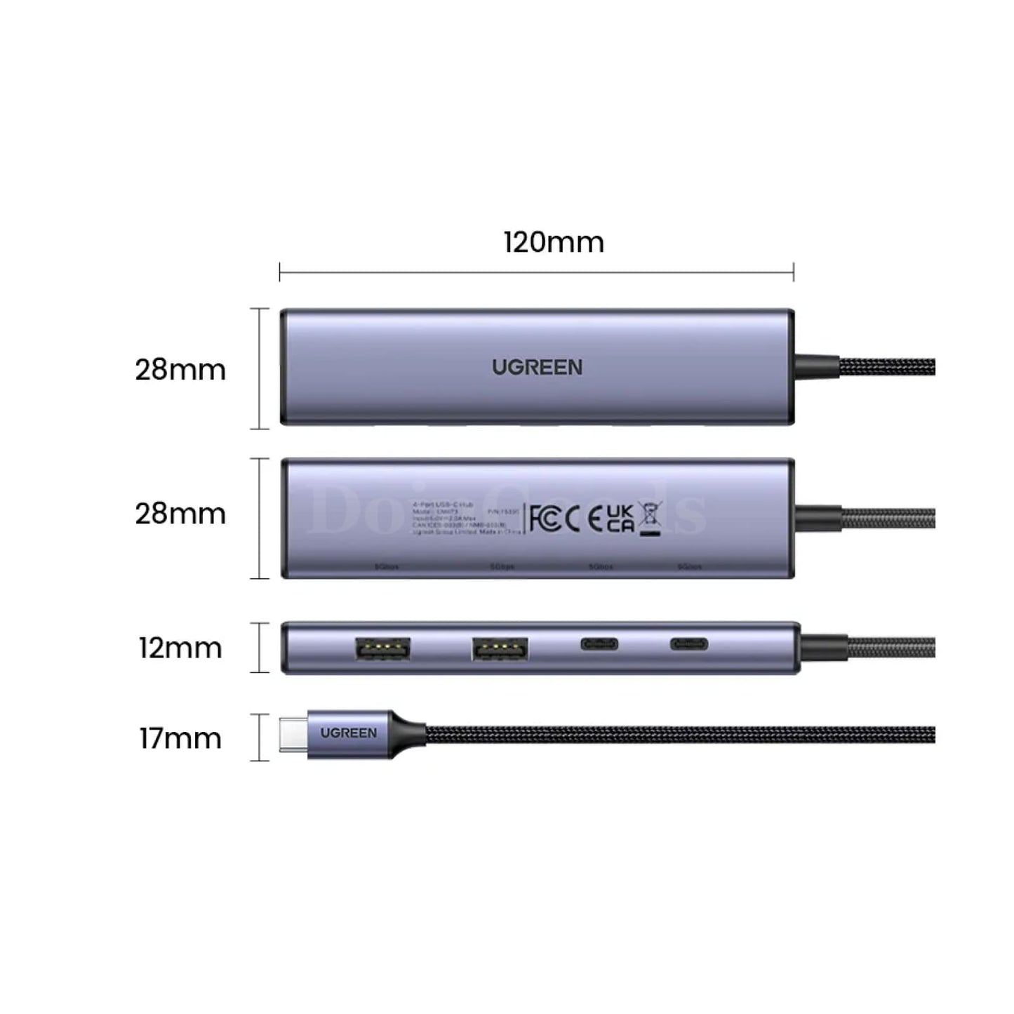 Ugreen Usb C Hub 4 Ports To 2 Usb-C And Usb-A 5Gbps Data 301635