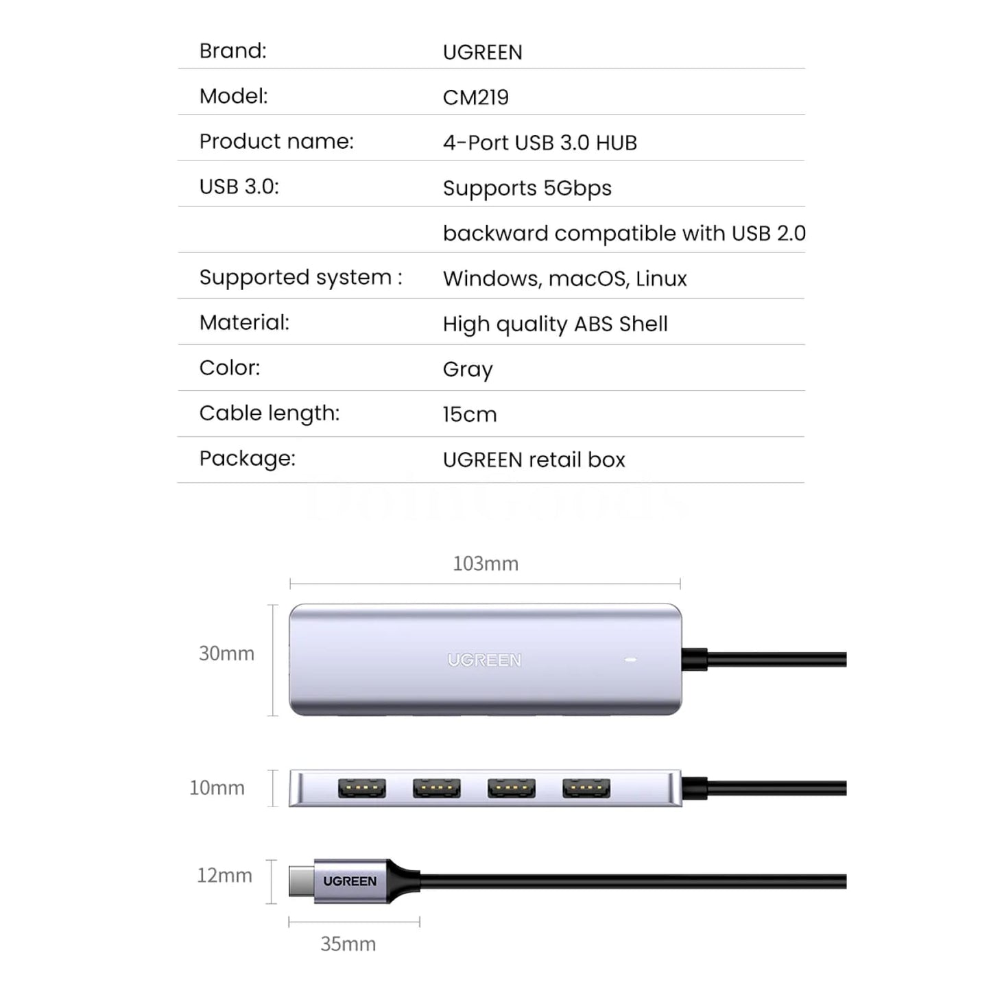 Ugreen Usb C Hub 4 Ports Type To 3.0 Splitter Adapter Macbook Ipad Samsung 301635