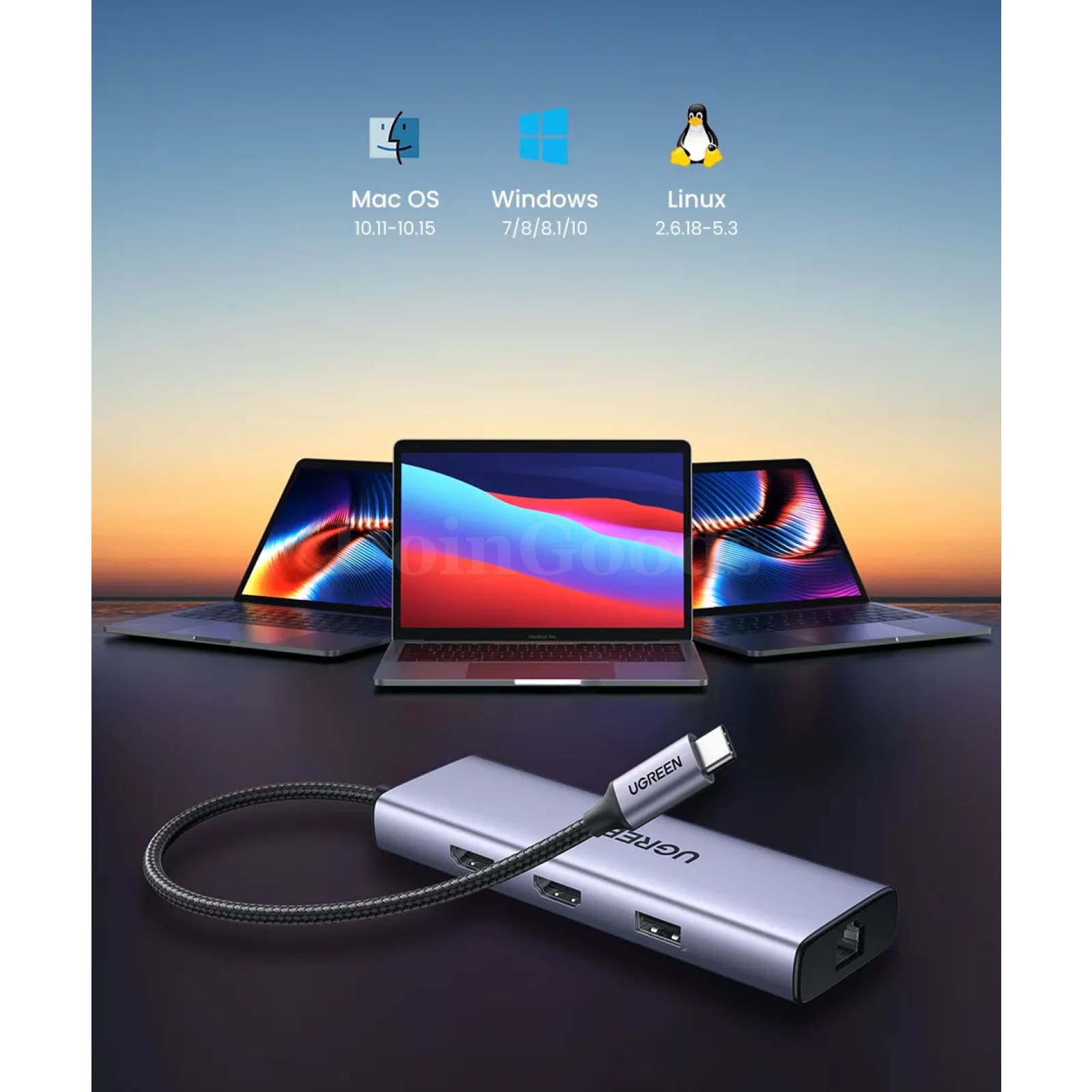 Ugreen Usb C Hub 4K 60Hz To 2Xhdmi 2.0 Rj45 3.0 Pd Adapter Macbook Ipad Pro Pc 301635