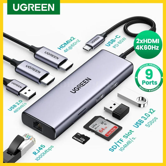 Ugreen Usb C Hub 4K 60Hz To 2Xhdmi 2.0 Rj45 3.0 Pd Adapter Macbook Ipad Pro Pc 301635