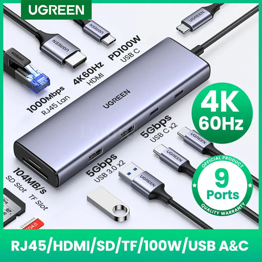 Ugreen Usb C Hub 4K 60Hz Type To Hdmi 2.0 Rj45 Pd 100W Adapter For Macbook Air 301635