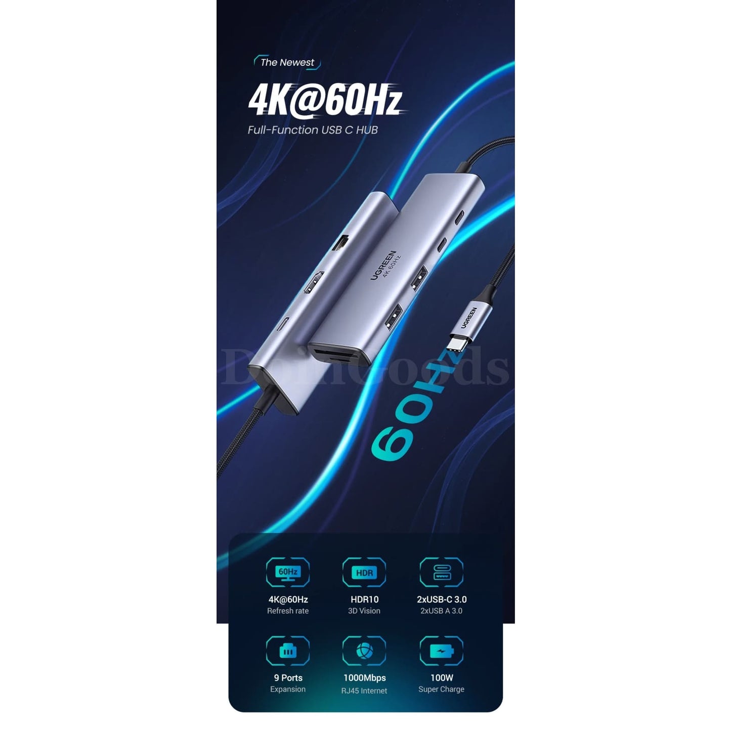 Ugreen Usb C Hub 4K 60Hz Type To Hdmi 2.0 Rj45 Pd 100W Adapter For Macbook Air 301635