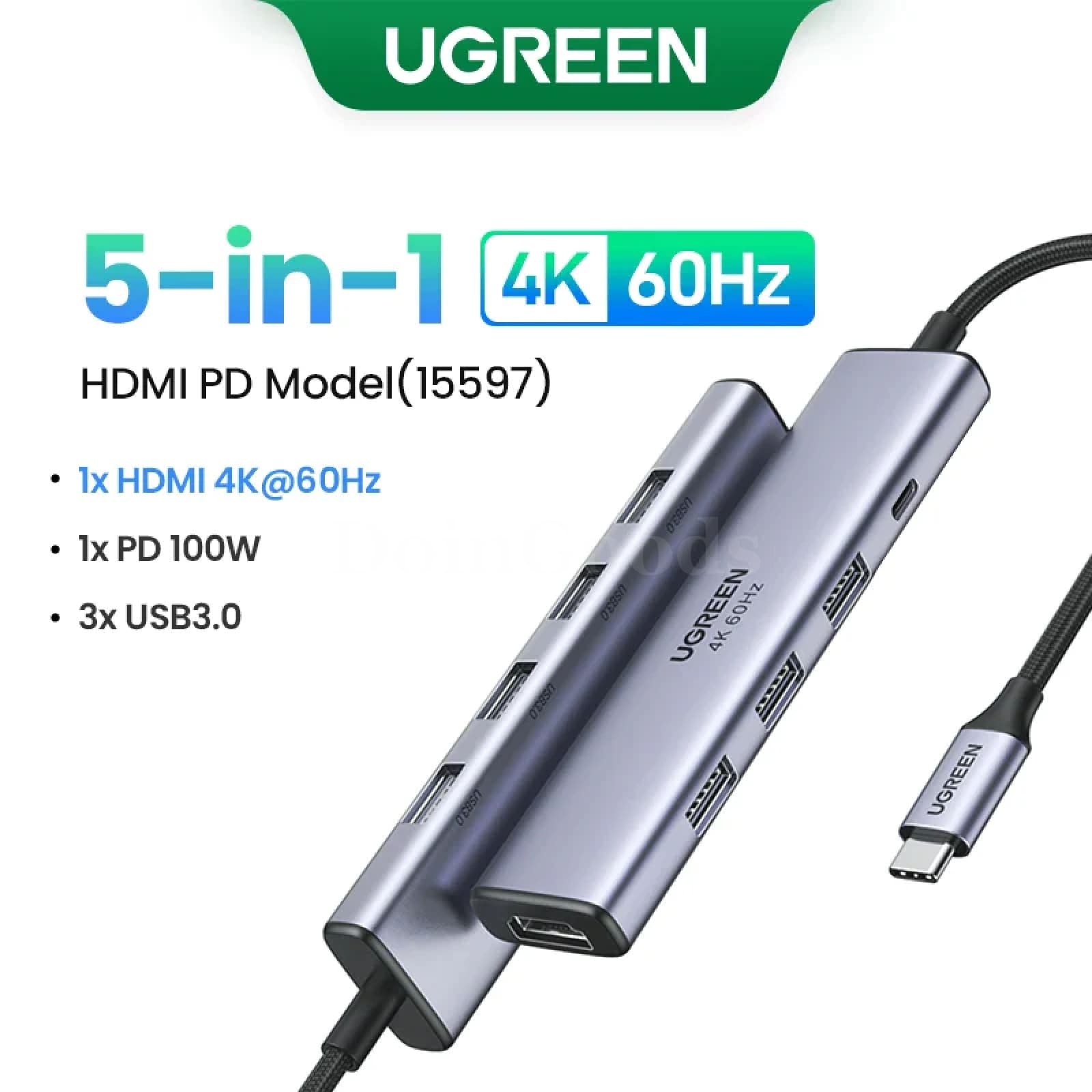 Ugreen Usb C Hub 4K60Hz Hdmi2.0 Rj45 Pd 100W Adapter Macbook Ipad Pro Samsung Pc 5-In-1 Hdmi 301635