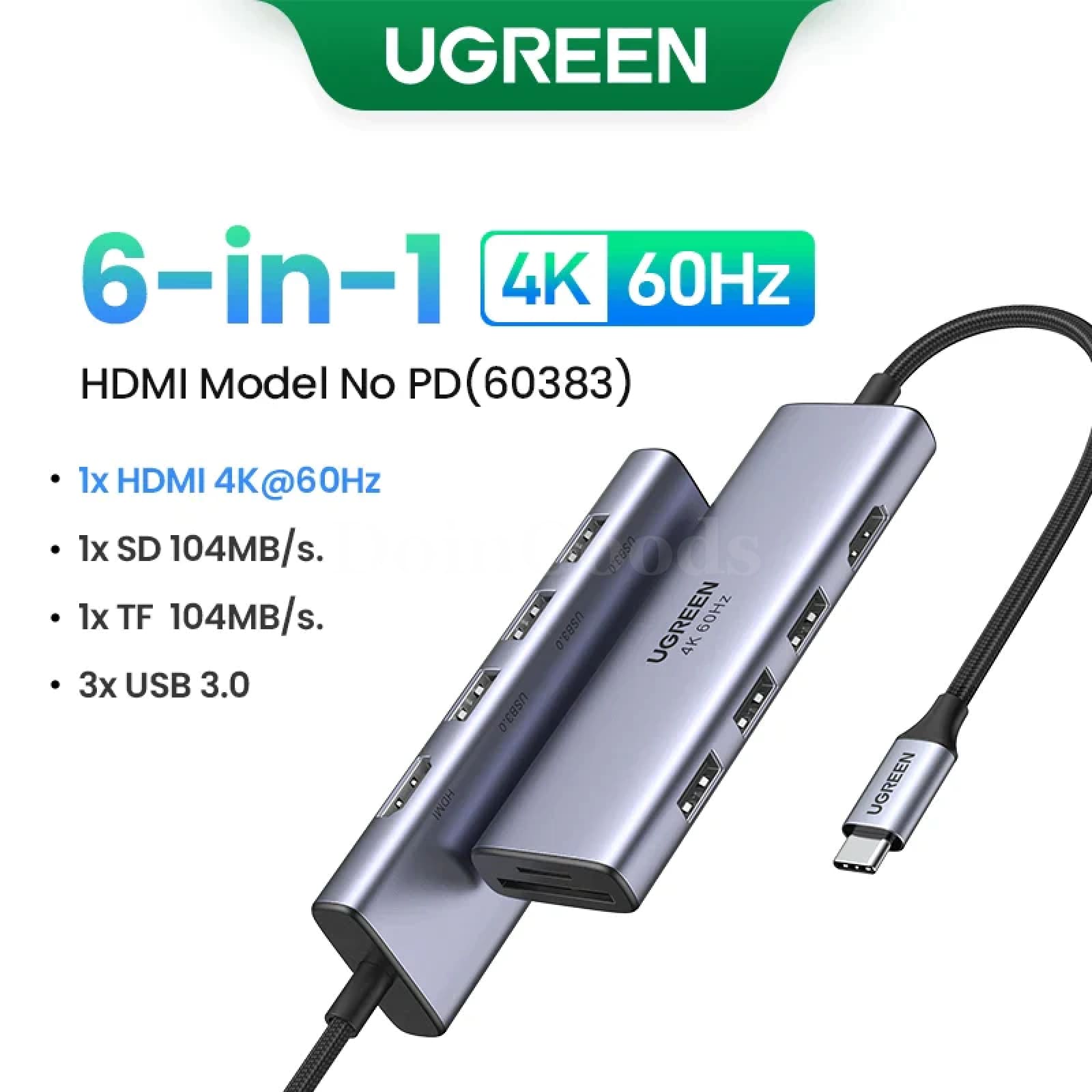 Ugreen Usb C Hub 4K60Hz Hdmi2.0 Rj45 Pd 100W Adapter Macbook Ipad Pro Samsung Pc 6-In-1 Hdmi 301635