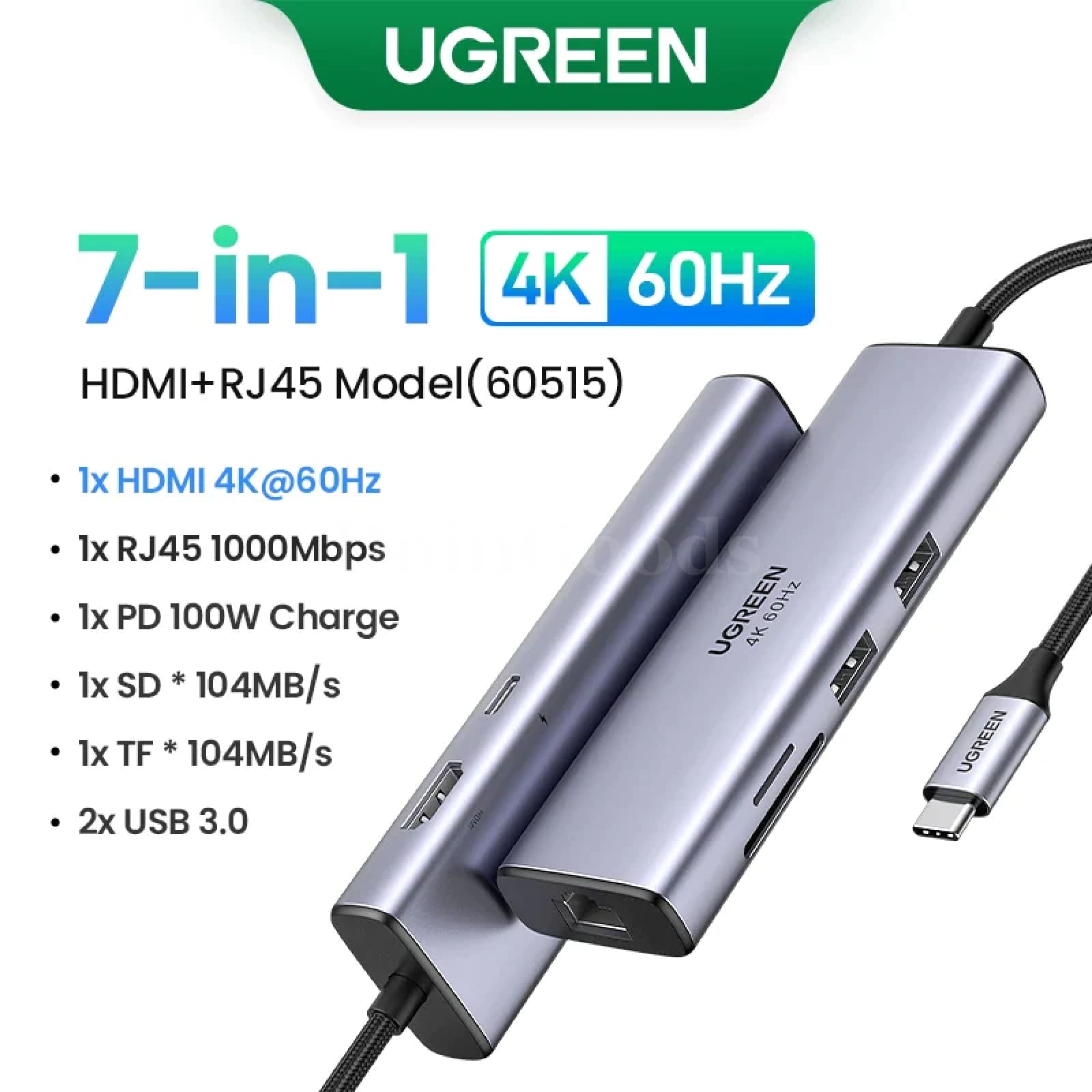 Ugreen Usb C Hub 4K60Hz Hdmi2.0 Rj45 Pd 100W Adapter Macbook Ipad Pro Samsung Pc 7-In-1 Hdmi 301635