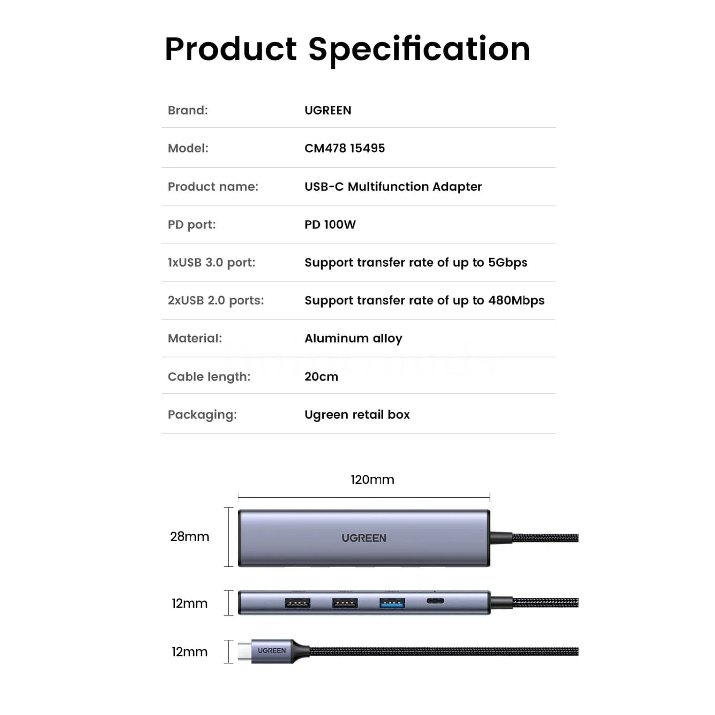 Ugreen Usb C Hub Type-C Hdmi Adapter 4K30Hz Pd100W Sd Tf Dock Macbook Ipad Pro 301635