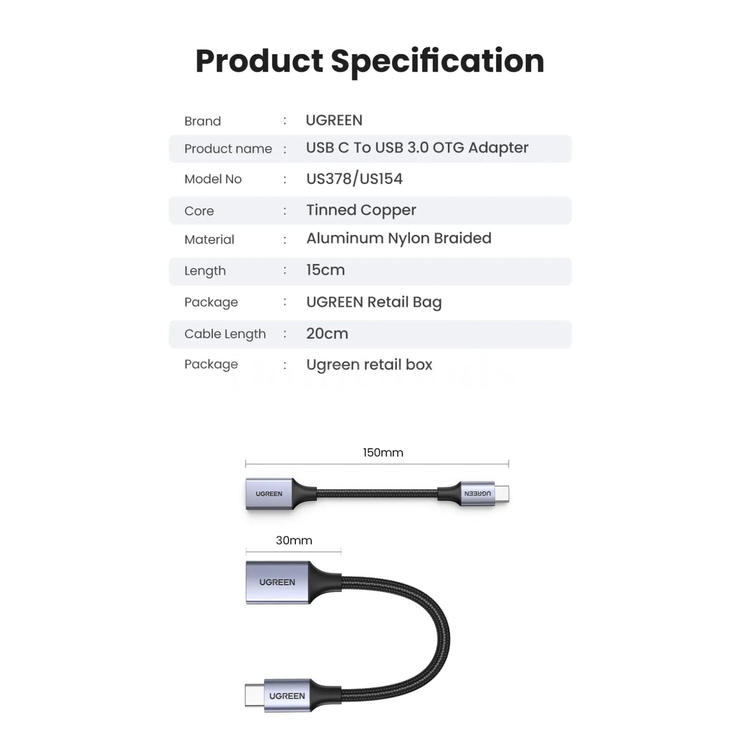 Ugreen Usb C To 3.0 Otg Adapter Data Cable Connector Galaxy S10 Macbook Pro 301635