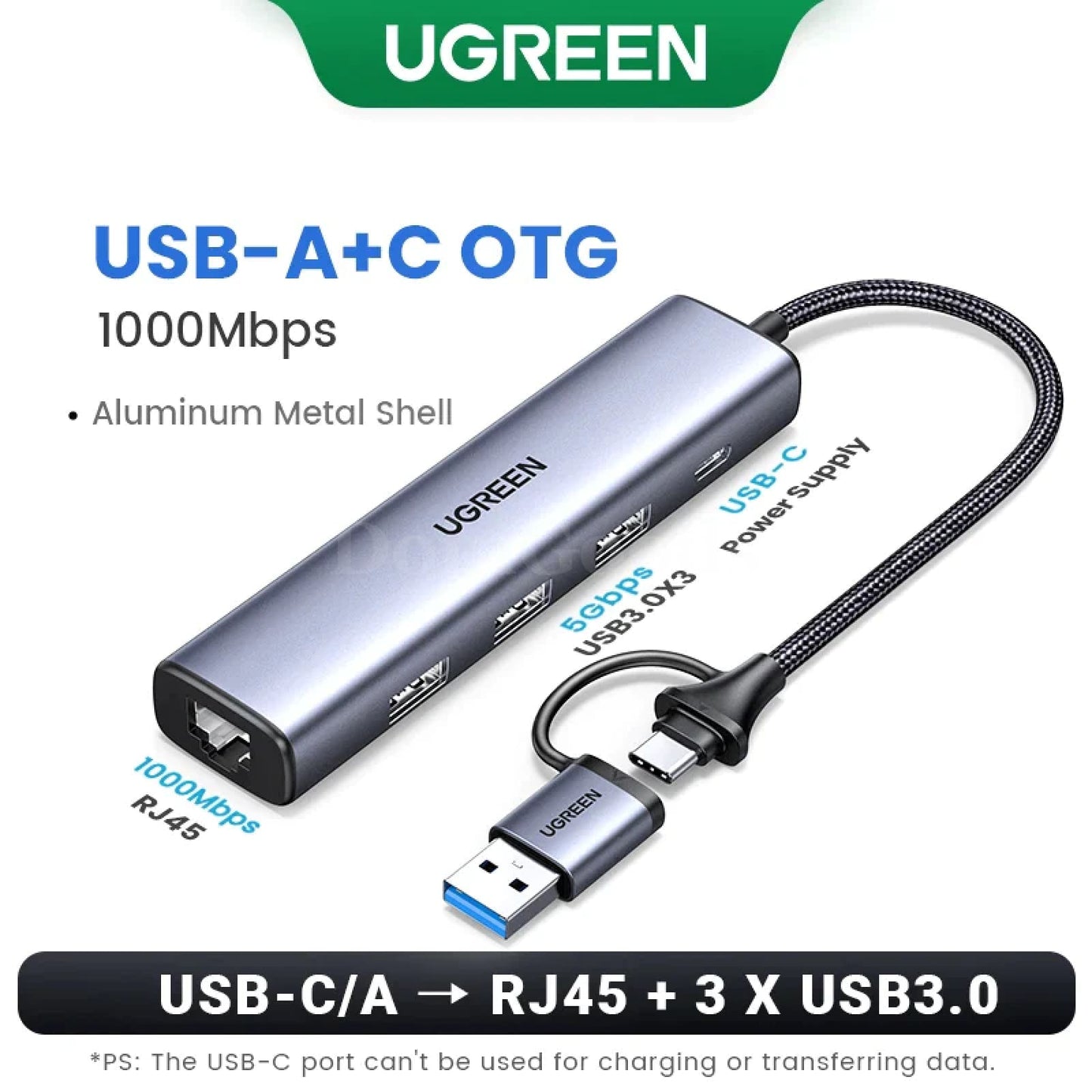 Ugreen Usb Ethernet Adapter 1000/100Mbps 3.0 Hub For Xiaomi Mi Box Macbook 2-In-1 1000Mbps 301635