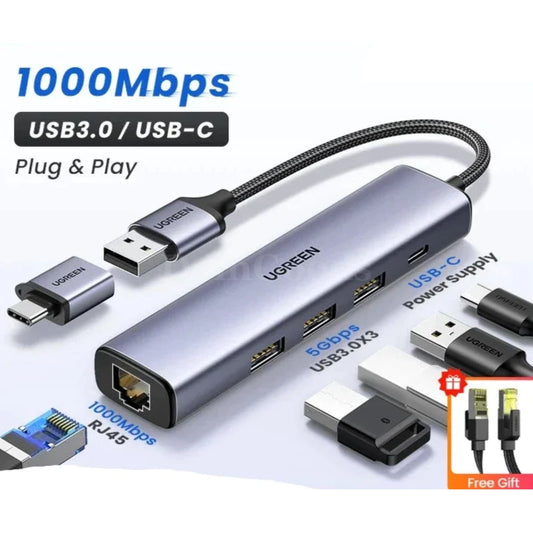 Ugreen Usb Ethernet Adapter 1000/100Mbps 3.0 Hub For Xiaomi Mi Box Macbook 301635