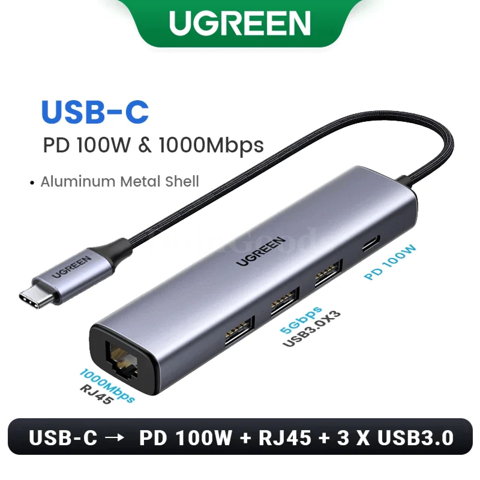 Ugreen Usb Ethernet Adapter 1000/100Mbps 3.0 Hub For Xiaomi Mi Box Macbook Usb-C Pd100W 301635