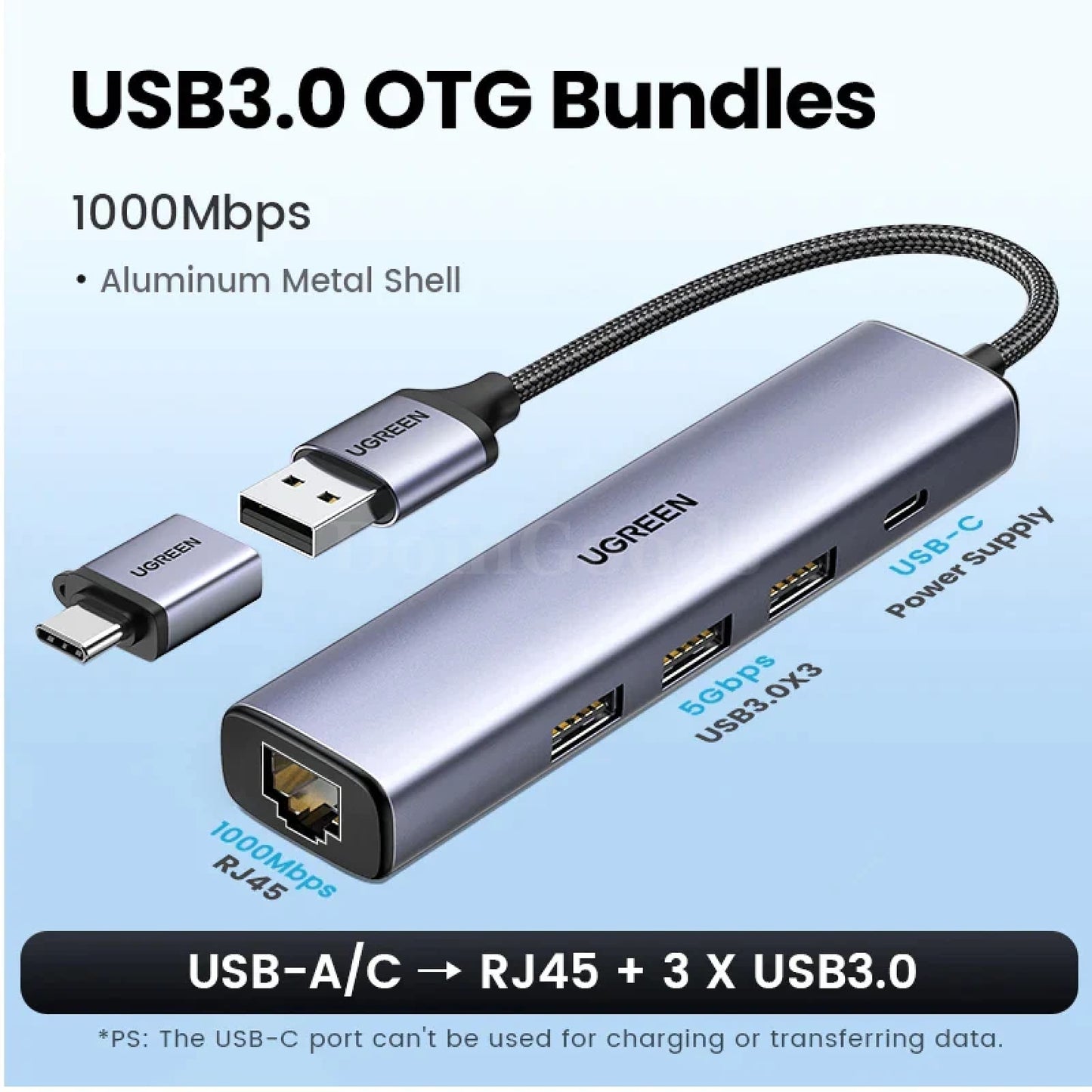 Ugreen Usb Ethernet Adapter 1000/100Mbps 3.0 Hub For Xiaomi Mi Box Macbook Usb3.0 Otg Bundles 301635