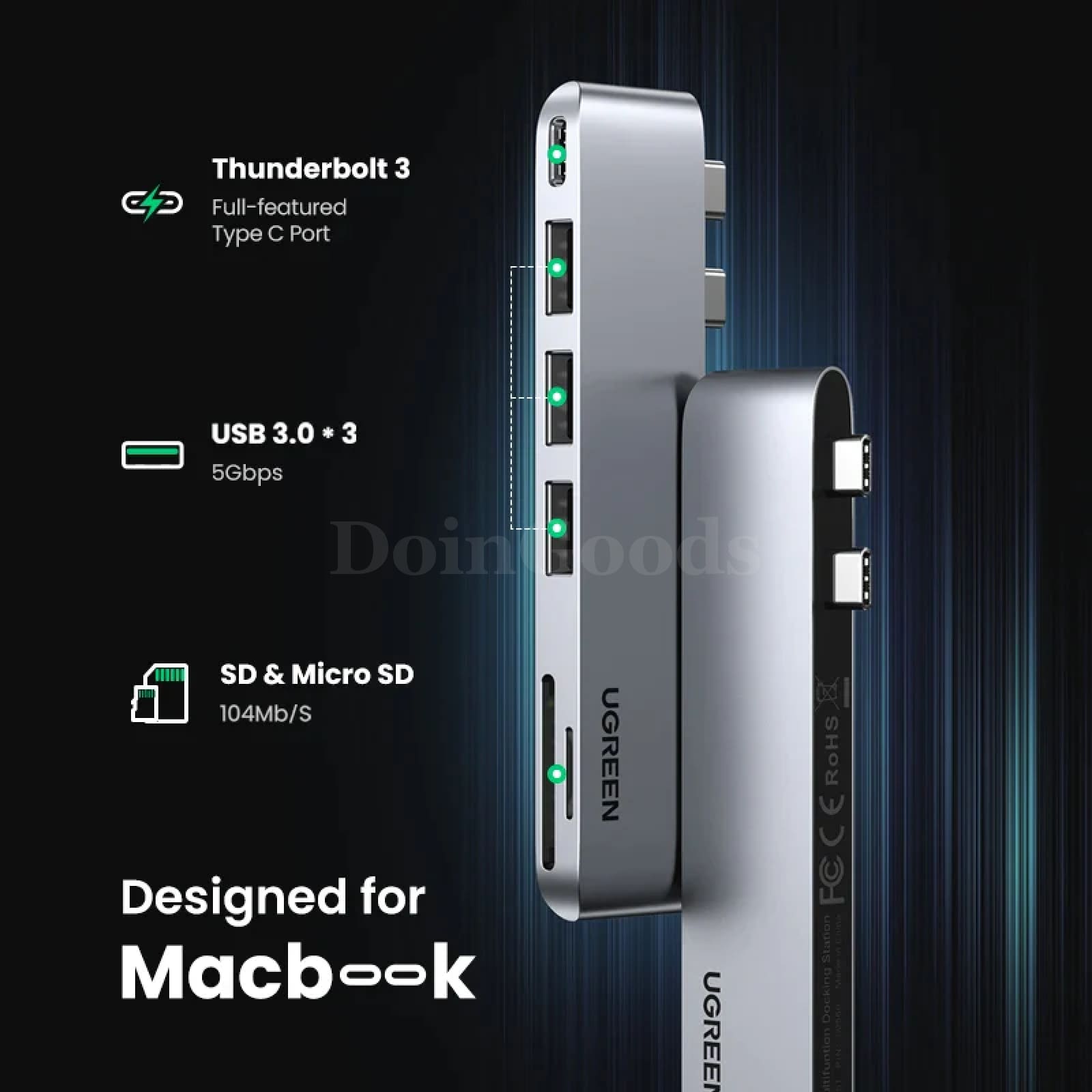 Ugreen Usb Type C 3.1 Hub Dual To 5K60Hz Thunderbolt Adapter Sd/Tf Macbook Dock 301635