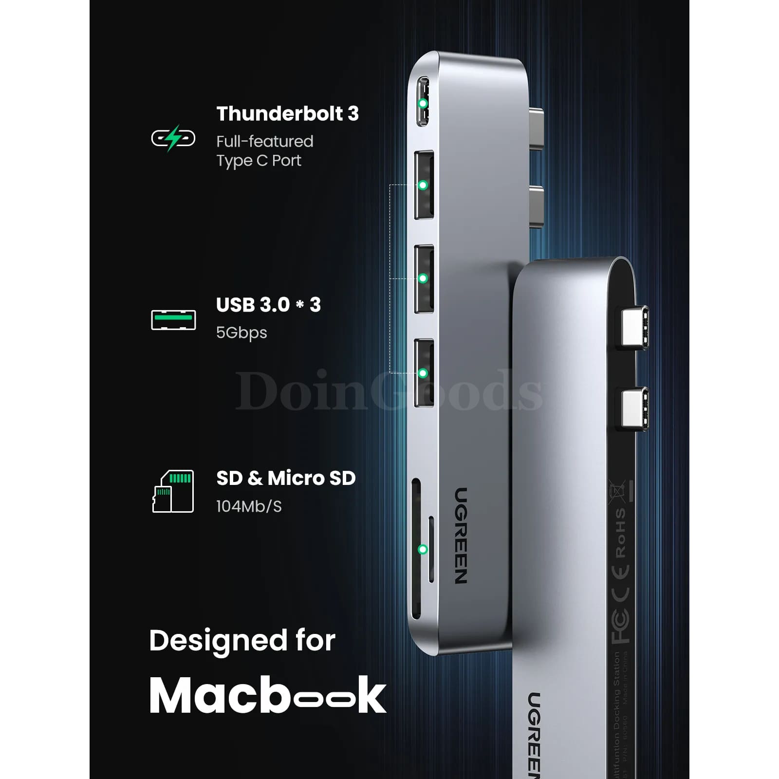 Ugreen Usb Type C 3.1 Hub Dual To 5K60Hz Thunderbolt Adapter Sd/Tf Macbook Dock 301635