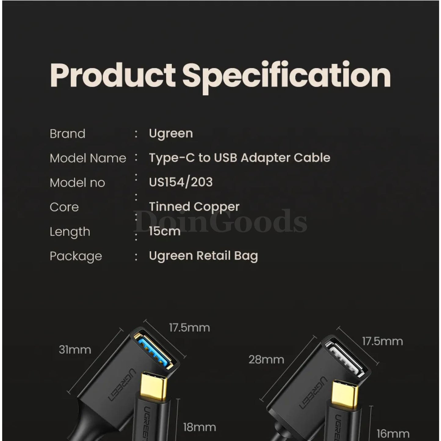 Ugreen Usb Type C Adapter Otg Cable Male 3.0 2.0 Female Macbook Pro Samsung 301635