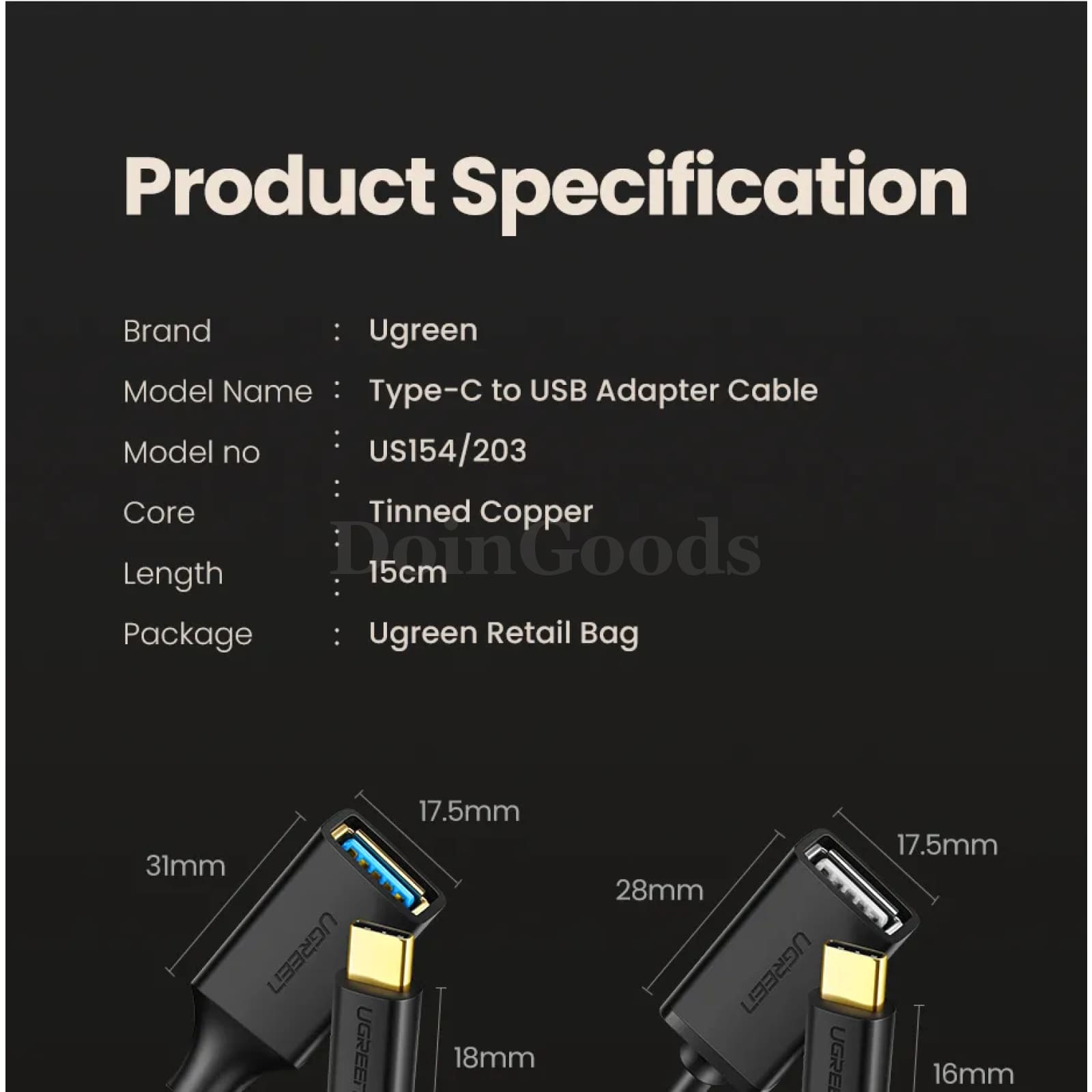 Ugreen Usb Type C Adapter Otg Cable Male 3.0 2.0 Female Macbook Pro Samsung 301635