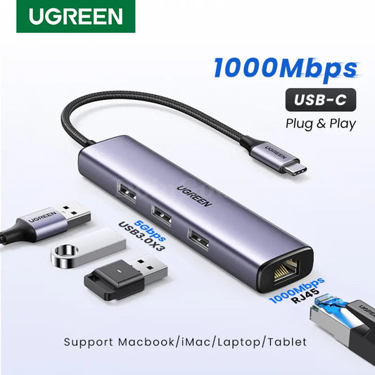 Ugreen Usb Type C Hub 1000Mbps Ethernet Usb-C To Usb3.0 Rj45 For Macbook Laptop 301635