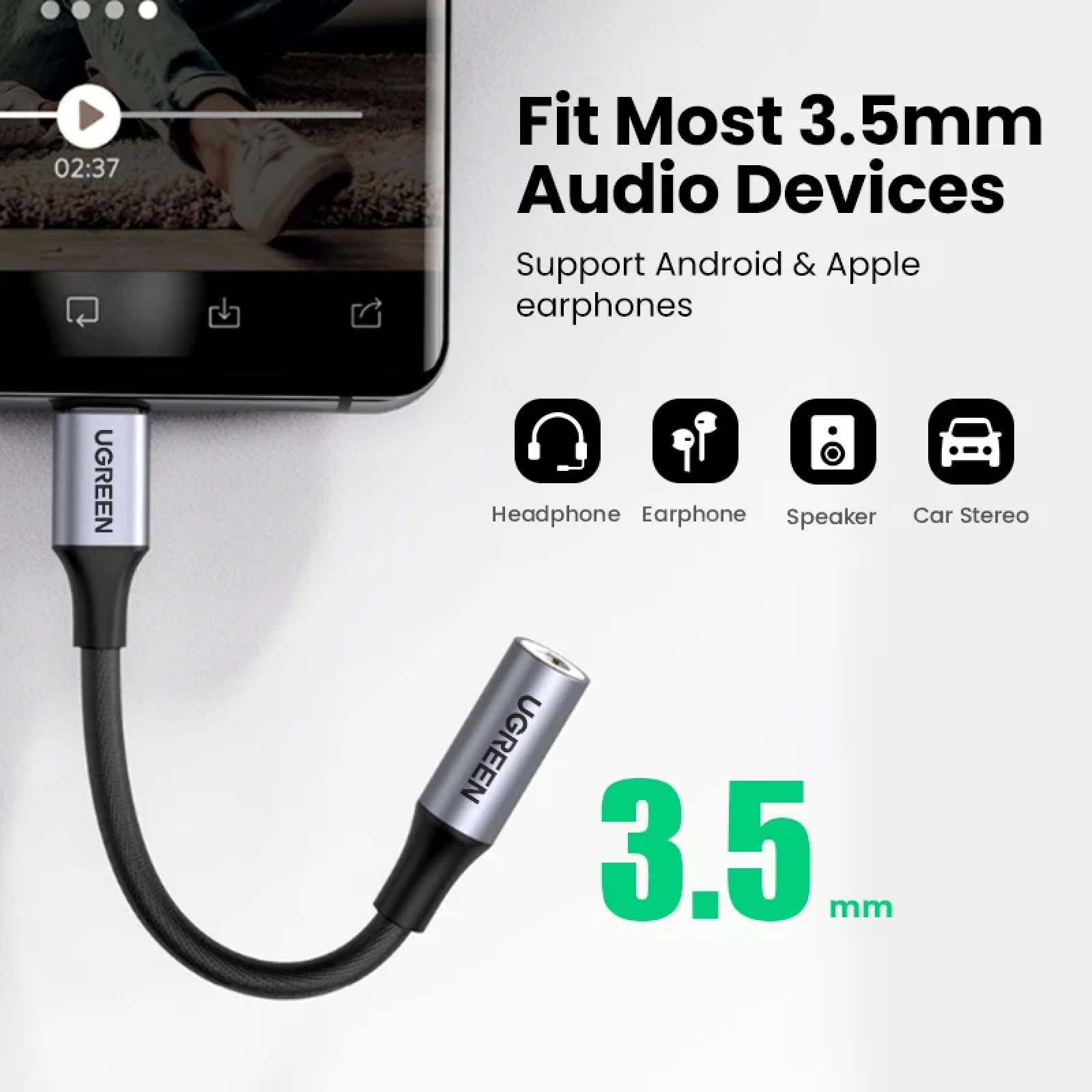 Ugreen Usb Type C To 3.5Mm Earphone Adapter Cable Headphone Audio Xiaomi Huawei 301635