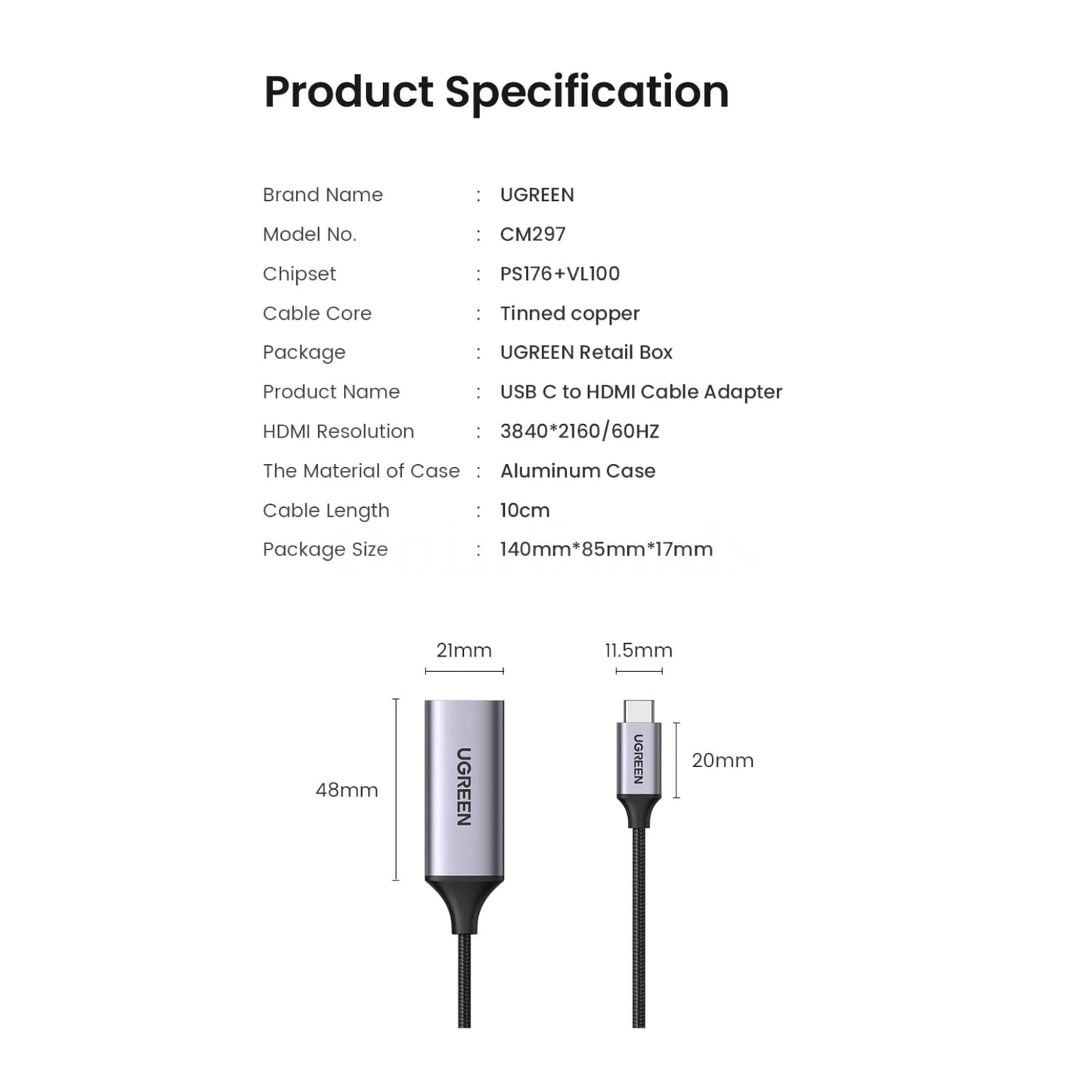 Ugreen Usb Type C To Hdmi Cable 4K Adapter Iphone Pc Xiaomi Macbook Ipad Samsung 301635