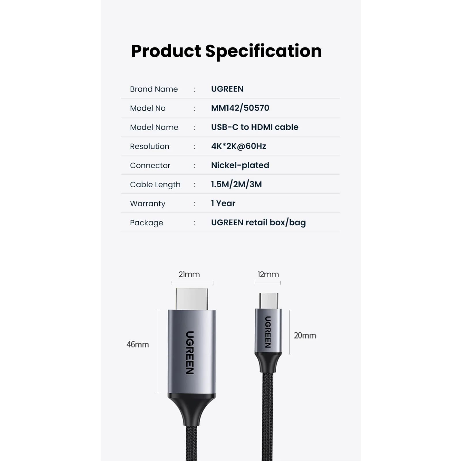 Ugreen Usb Type C To Hdmi Cable 4K Converter Iphone 15 Macbook Air Ipad Samsung 301635