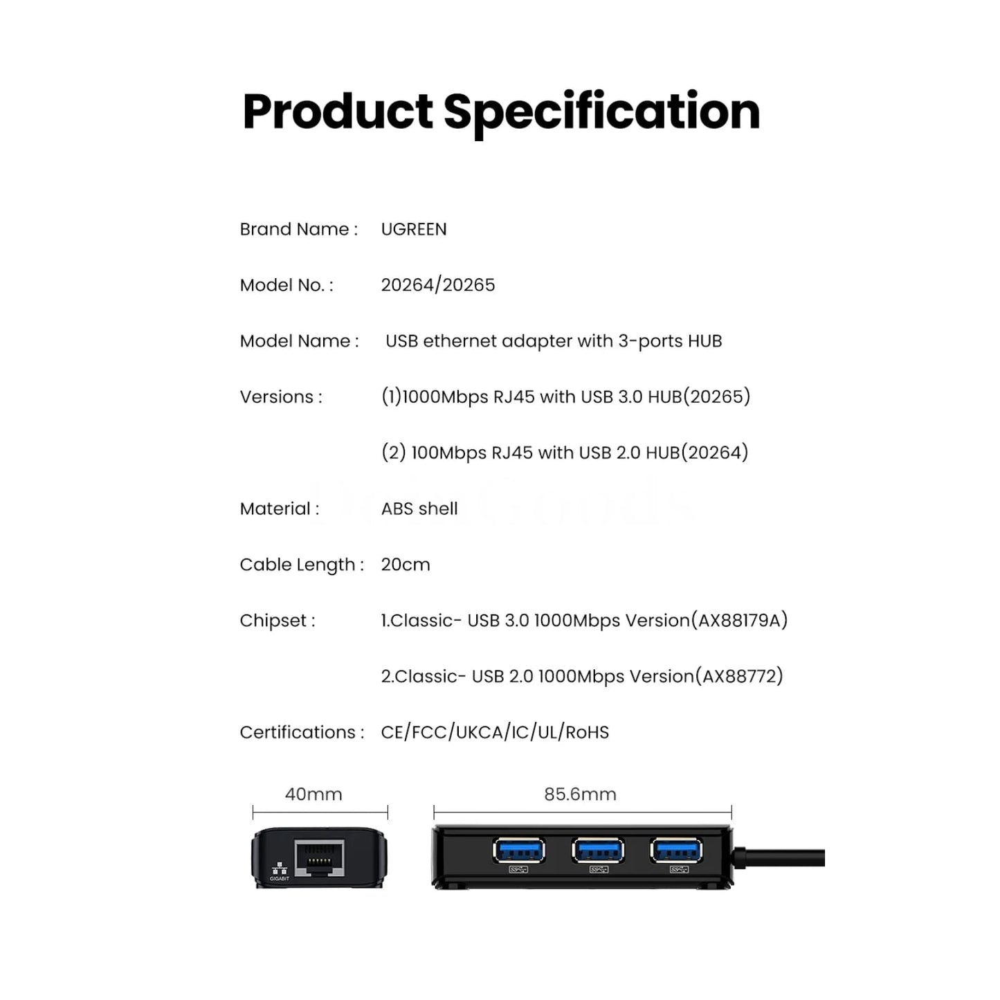 Ugreen Usb3.0 Ethernet Adapter 1000Mbps Rj45 Usb Hub Laptop Xiaomi Mi Box S/3 301635