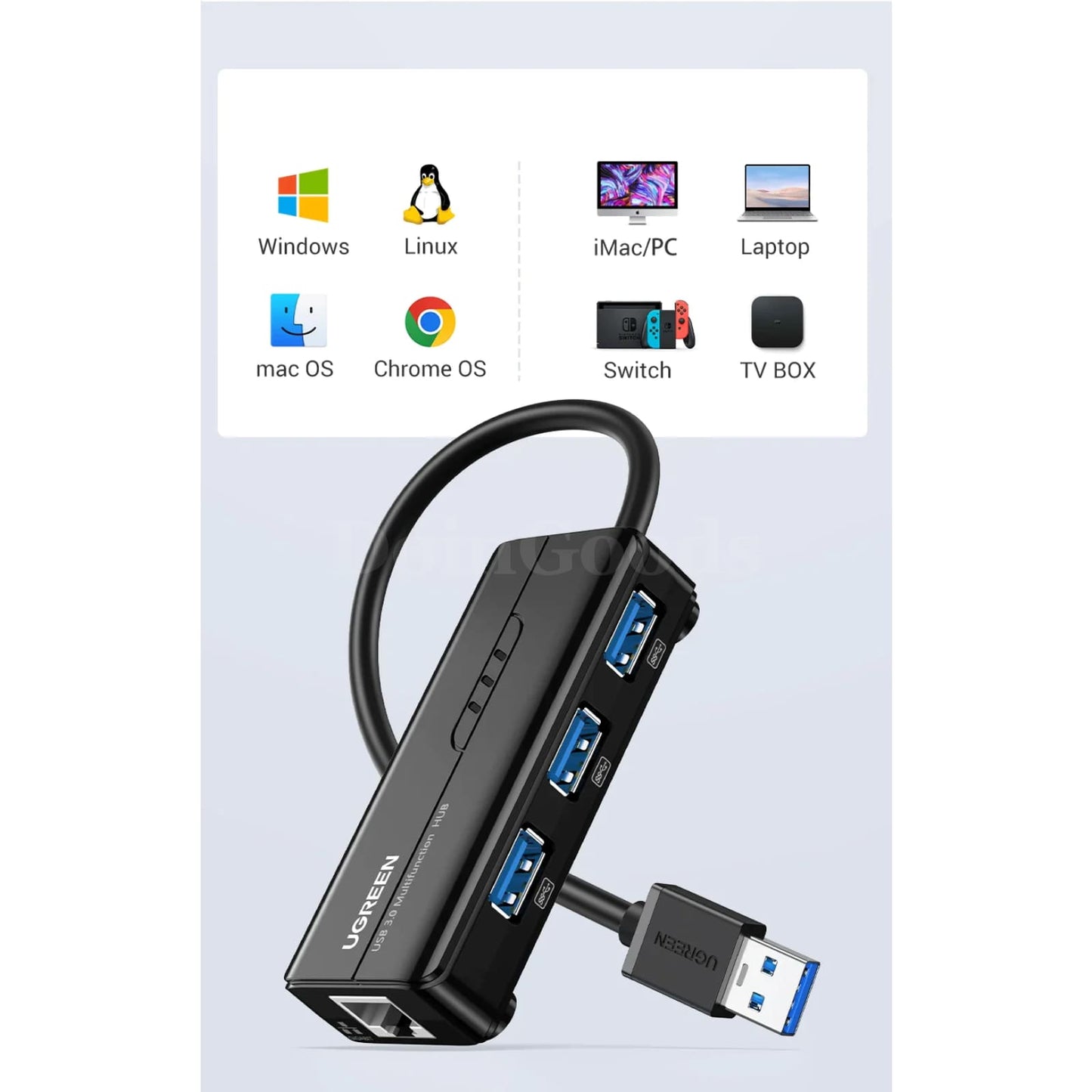 Ugreen Usb3.0 Ethernet Adapter 1000Mbps Rj45 Usb Hub Laptop Xiaomi Mi Box S/3 301635