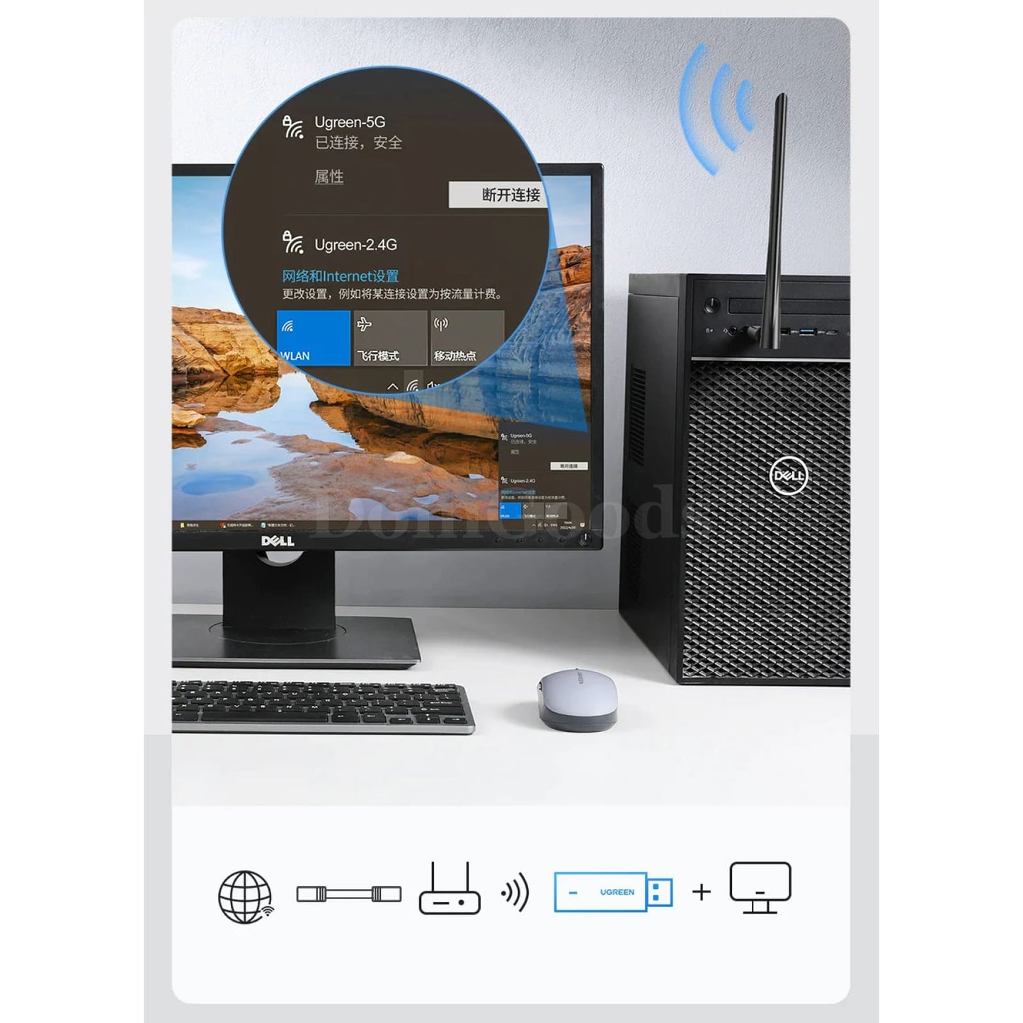 Ugreen Wifi Adapter Ac650/Ac1300 Dual Band 5G&2.4G With 6Dbi Antenna Pc Windows 301635