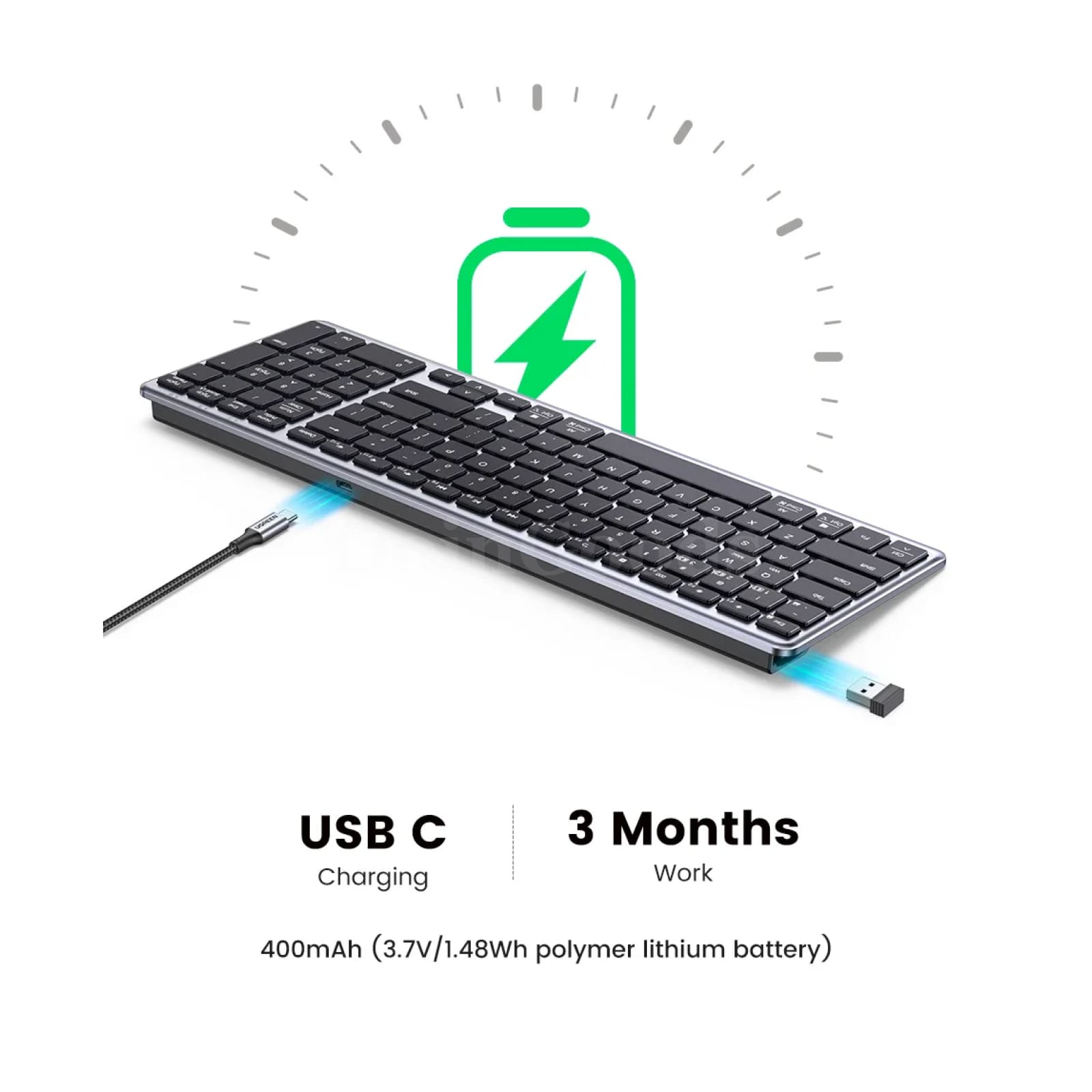 Ugreen Wireless Bluetooth 5.0 Keyboard 2.4G 99 Keycaps For Macbook Ipad Pc 301635