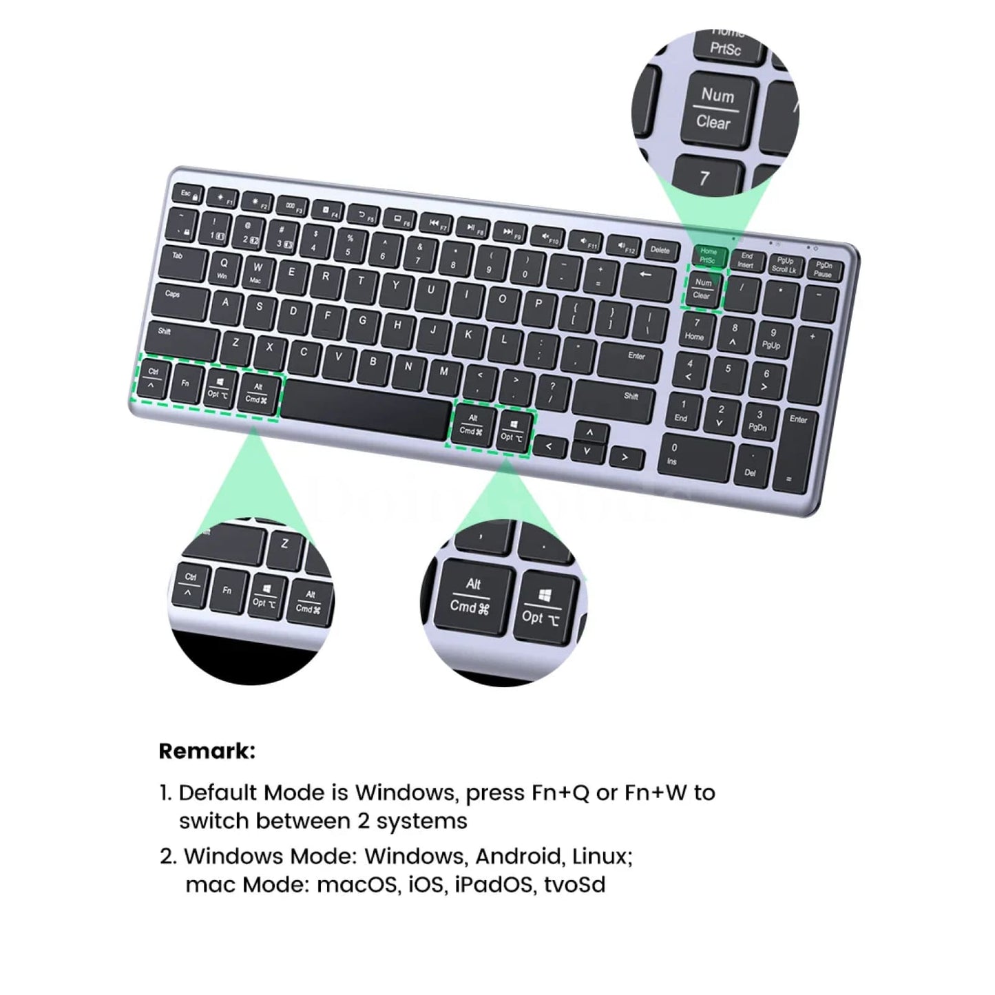 Ugreen Wireless Bluetooth 5.0 Keyboard 2.4G 99 Keycaps For Macbook Ipad Pc 301635