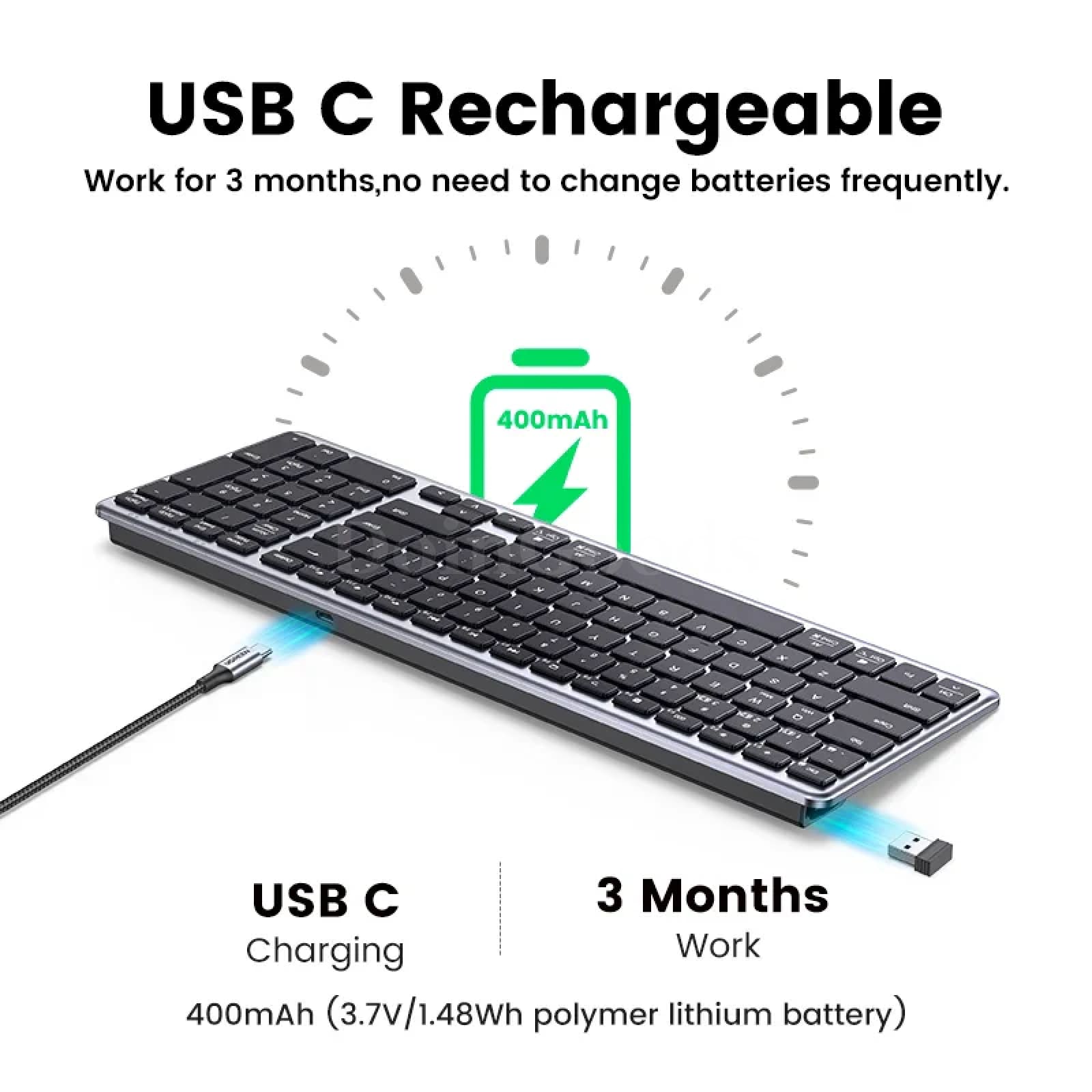 Ugreen Wireless Bluetooth 5.0 Keyboard 2.4G 99 Keycaps For Macbook Ipad Pc 301635